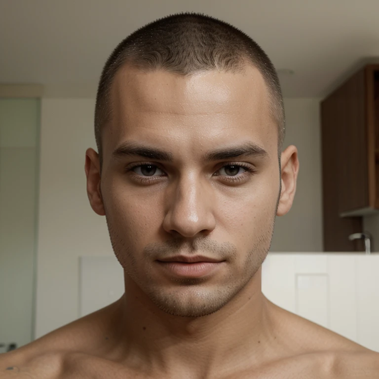 Crée moi un homme avec une buzz cut dans un style ultra réaliste presque une photo