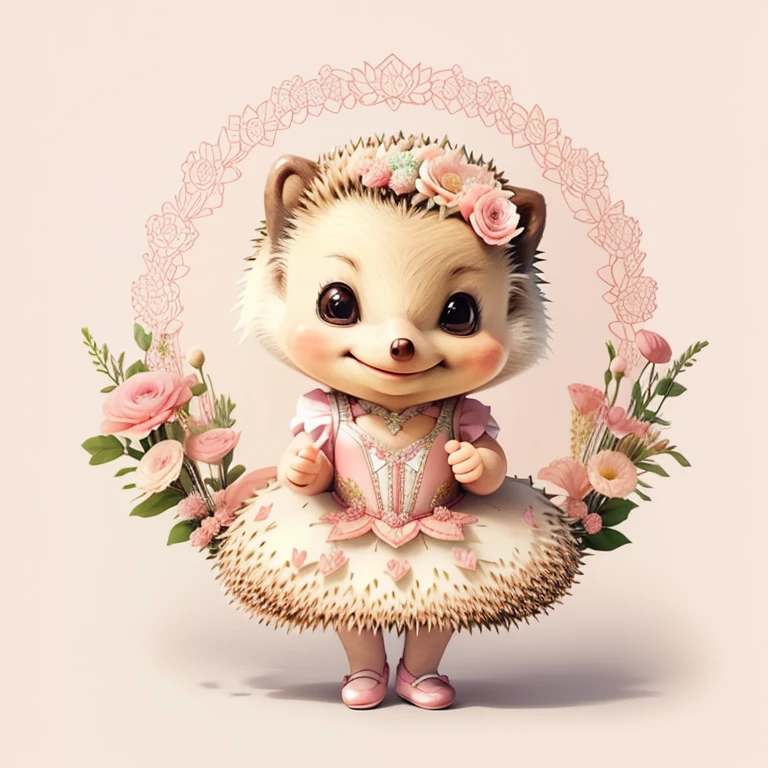 (cute baby hedgehog smiling with a pink ballet dancer dress and flowers), Munchkin ,Geometric multidimensional wall portrait, livro de arte, Tchibi,
Yang08k, Beautiful, Colouring,
Obras, of the highest quality, best quality, Arte Oficial, Beautiful and Aesthetic,