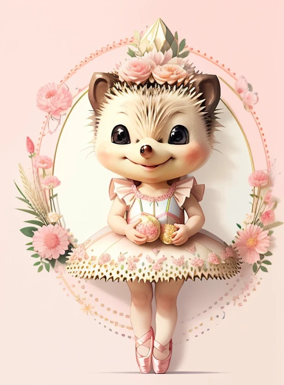 (cute hedgehog smiling with a pink ballet dancer dress and flowers), Munchkin ,Geometric multidimensional wall portrait, livro de arte, Tchibi,
Yang08k, Beautiful, Colouring,
Obras, of the highest quality, best quality, Arte Oficial, Beautiful and Aesthetic,