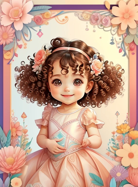 (cute  smiling with curly hair and ballet dancer dress and flowers), Munchkin ,Geometric multidimensional wall portrait, livro de arte, Tchibi,
Yang08k, Beautiful, Colouring,
Obras, of the highest quality, best quality, Arte Oficial, Beautiful and Aesthetic,