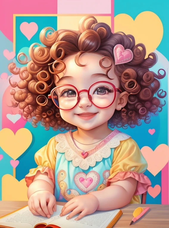 (cute baby girl smiling with curly hair and glasses and hearts), Munchkin ,Geometric multidimensional wall portrait, livro de arte, Tchibi,
Yang08k, Beautiful, Colouring,
Obras, of the highest quality, best quality, Arte Oficial, Beautiful and Aesthetic,