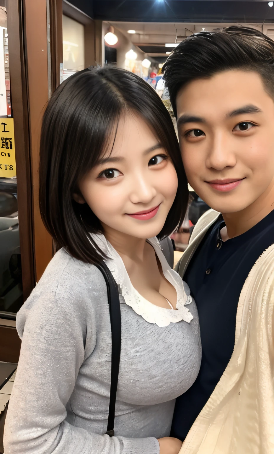 ((Best Quality, 8K, masutepiece :1.3)), (Realistic, Photorealistic:1.4)A pretty woman with perfect figure :1.4, super gigantic breast, Beautiful, Smile, (Bright:1.4), Pretty Woman, (Highly detailed face:1.2),  Detailed eyes, 二重まぶた, japanese pretty woman, slim:1.9, slender, Oily skin, Shiny skin, silk hair,Short bob black hair, Huge breasts,Super huge,2 men and women,two shot,2 men and women,two shot,2 men and women,two shot,One Man,2 men and women,Japan men,Looking at the camera,Japan men,two shot,2guys,Selfie Camera,Selfie Camera,husband and wife,husband and wife,a couple,Japan men,two shot,husband and wife,Japan men,two shot,husband and wife,Japan men,two shot,a short bob,Colossal tits,husband and wife,Japan men,husband and wife,Two shots of Japan men,Children's Clothing,Japan men,a couple,ultra gigantic tits,Couple Two Shots,ultra gigantic tits,Uncle and Two Shots,Uncle and Two Shots,Uncle and Two Shots,date,Flirting,Flirting,lovey-dovey,lovey-dovey,Flirting,a couple,a couple,Age difference couple,Age difference couple,Age difference couple,Age difference couple,lovey-dovey,lovey-dovey,chum,chum,lovey-dovey,a couple,Couple in love,man with arm around waist,a short bob,Colossal tits,Selfie Camera,a baby face,Young Face,a baby face,Lori face,Young Face,a baby face,with round face,Faces of schoolchildren,with round face,Faces of schoolchildren,a baby face,childlike face,with round face,a baby face,Elementary school girl,Inside the tavern,Face of 10 year old girl,Early life,Children's Clothing,Children's Clothing,Children's Clothing,Schoolchildren's uniforms,clothes for elementary school students,Colossal tits,Colossal tits,Colossal tits,Plump body,ultra gigantic tits,Colossal tits,with round face,a miniskirt,Women's clothing,Inside the tavern,Inside the tavern,Schoolchildren's uniforms,Children's Clothing,Schoolchildren's uniforms,Colossal tits,Colossal tits,lovey-dovey,plaid skirts,Inside the tavern,Inside the tavern,Inside the tavern,Tavern at night