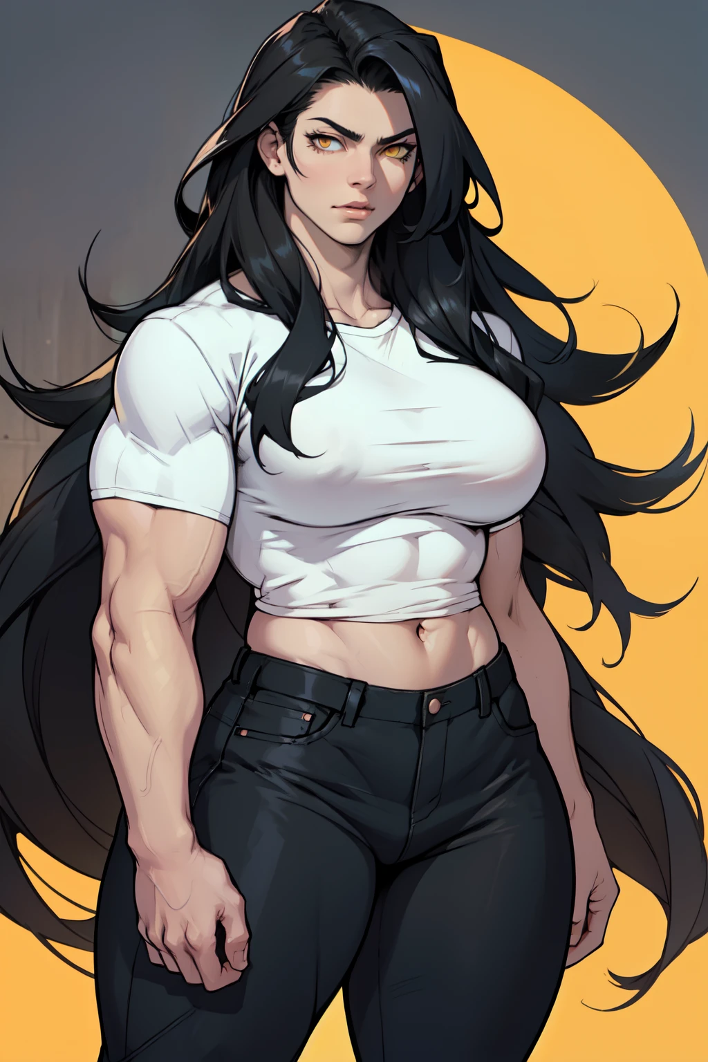 1 girl muscular pale skin muscular muscular muscular black hair yellow eyes huge breasts muscular muscular long hair long hair long hair long hair long hair long hair long hair long hair huge breasts long hair long hair long hair long hair muscular muscular long long long long long long long long long tight shirt tight pants