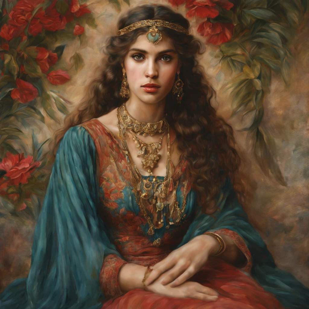 Best quality, highly detailed, masterpiece, Indian nude princess, Rajkanya, royal clothes, Masterpiece, extremely gorgeous woman, matchless Beauty, portrait, Peter Paul Rubens style, women, middle ages, classicism, andrey atroshenko style, painting, long hair, styled hair, very big naked puffy breast with pink nipple , traditional media, realistic, figurative, oil on canvas, HDR, 8K, original character, high resolution, high detail, focus on the face, intricate, flawless, fluffy hair, Peter Paul Rubens style, By Peter Paul Rubens, sharp picture, avoid crown or mukut in picture,