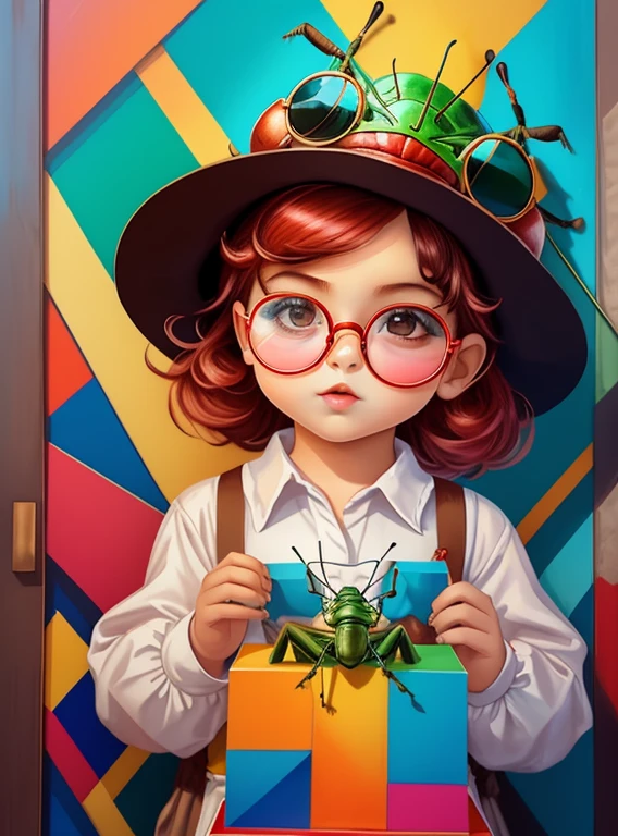 ((|) (cute baby grasshopper with hat and glasses) stylized identical to 1940 |)), acolchoamento ,multidimensional geometric wall PORTRAIT, arte, Chibi,
Yang016K, lindo,(( cor vermelha predominante, rosa e branco))
Primary works, qualidade superior, melhor qualidade, Arte Oficial, Beautiful and Aesthetic,), Eduardo Kobra acolchoamento ,multidimensional geometric wall PORTRAIT, arte, Chibo,detalhes