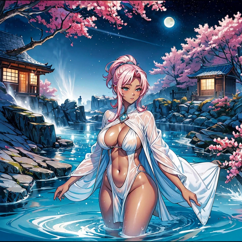 natta,Moonlight shines on natural hot springs,Sparkling waves appeared。The hot spring is steaming,water fog,hori'tas'like a wonderland。in this picturesque place,One is plump、Curvy woman leisurely soaking in water。
woman wearing loose bathrobe,The corners of the clothes flutter in the wind,Show the beauty of elegance and luxury。With hot spring as background,Her skin looks fairer,The fullness of the chest rises and falls slightly with breathing,Like a pair of white doves soaring in the water。her face is rosy,Close her eyes,Enjoy the comfort and comfort brought by hot springs。
The hot spring water gently lapped her body,Bring her endless comfort。On this peaceful night,She seems isolated from the world,Immerse yourself in the gentle embrace of hot springs。The surrounding scenery blends in with her,make up a beautiful picture,intoxicate。
Sin embargo,In this wonderful time,There is still a trace of worry in her heart。She longs for someone to accompany her,Share this peace and beauty together。in her heart,This loneliness seems to turn into a breath of expectation,Spread to the entire hot spring area。I don't know when,Can her expectations be realized?????,Let her no longer be alone?