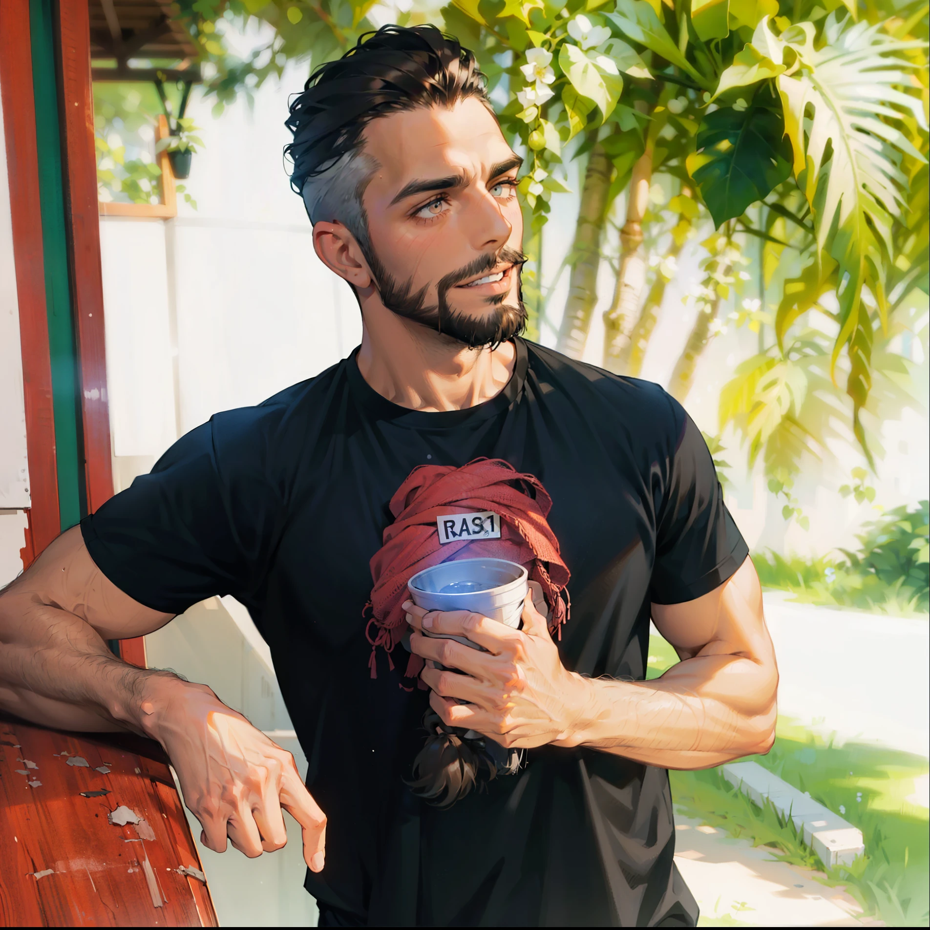 a close up of a man with a beard and a white shirt, very attractive man with beard, well-groomed model, with a small beard, short facial hair, thin beard, short beard, groomed facial hair,, attractive male, modern haircut, neat beard, handsome and attractive, short brown beard, handsome attractive face, landscape, eyes looking up