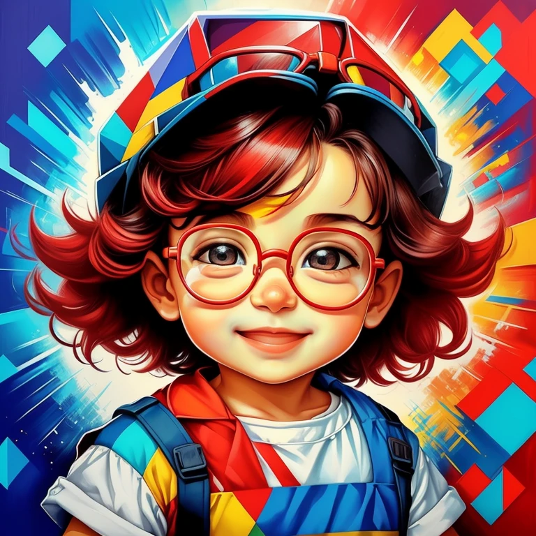 (cute baby boy smiling with glasses and a small train) stylized identical to 1940 |)), acolchoamento ,multidimensional geometric wall PORTRAIT, arte, Chibi,
Yang016K, lindo,(( cor vermelha predominante, azul e branco))
Primary works, qualidade superior, melhor qualidade, Arte Oficial, Beautiful and Aesthetic,), Eduardo Kobra acolchoamento ,multidimensional geometric wall PORTRAIT, arte, Chibo,detalhes
