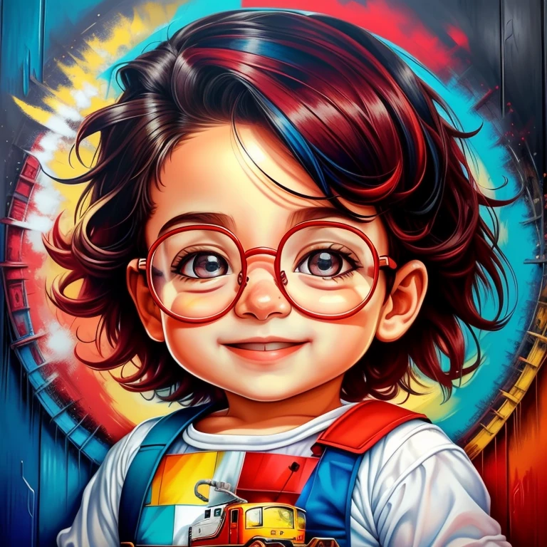 (cute baby boy smiling with glasses and a small train) stylized identical to 1940 |)), acolchoamento ,multidimensional geometric wall PORTRAIT, arte, Chibi,
Yang016K, lindo,(( cor vermelha predominante, azul e branco))
Primary works, qualidade superior, melhor qualidade, Arte Oficial, Beautiful and Aesthetic,), Eduardo Kobra acolchoamento ,multidimensional geometric wall PORTRAIT, arte, Chibo,detalhes