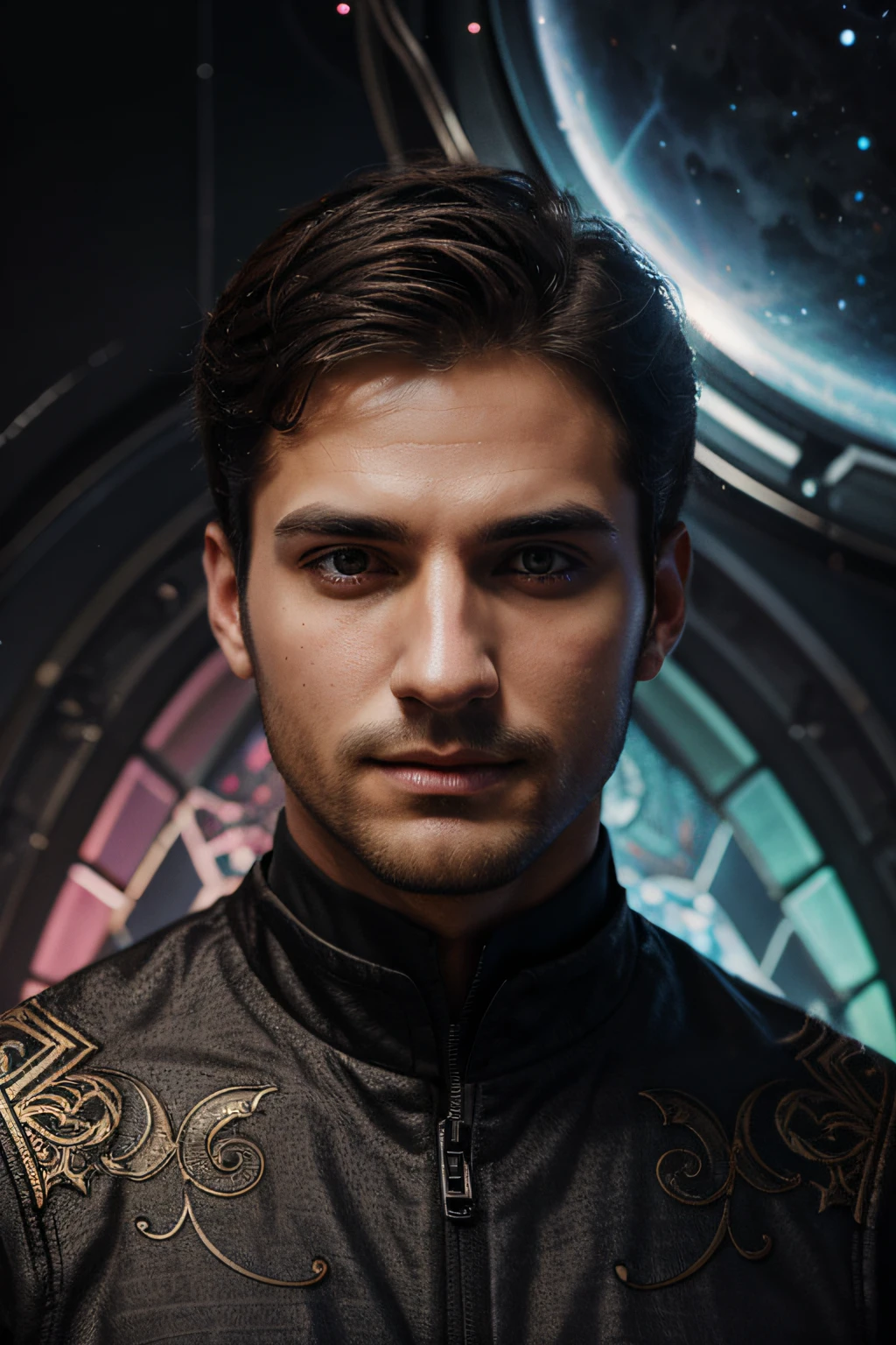 a illustration of a handsome man, illusory tesellations, colorful fantasy realism