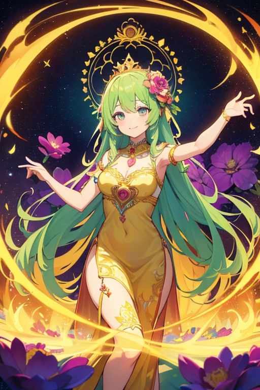 ((highest quality)),(ultra high resolution),(Super detailed),(detailed description),((best CG)),(best work of art),super precision art, great drawing art,(Art with precise details:1.5), (1 young girl:1.5), beautiful and well-shaped face:1.5,(Beautiful skin with precise and detailed depiction:1.6),(sleeveless halter neck sports bra, elastic waist band shorts ),gorgeous, masterpiece, best quality, high-resolution, finely detailed, extremely detailed and beautiful, distinct-image, 1 girl, 16 year old teenager, solo, soft and cute facial features, big round light green eyes, symmetrical face, plump thick lip, alabaster white skin, short height, slim beautiful body, slim waist, long golden blonde hair, natural clothing cut out from leaves adorn her body, elvish ears