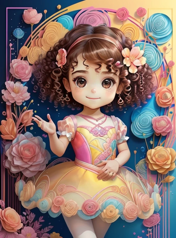 ) ((((cute baby girl with curly hair smiling with a ballet dancer dress and flowers) ((Mikey)) - Criador: Walt Disney2023) ), ,, ( Walt Disney acolchoamento ,multidimensional geometric wall PORTRAIT, arte, Chibi,
Yang08k, lindo, Colouring,Rose
Primary works, qualidade superior, melhor qualidade, Arte Oficial, Beautiful and Aesthetic,)) ), ,,  Walt Disney acolchoamento ,multidimensional geometric wall PORTRAIT, arte, Chibi,
Yang08k, lindo, (Colouring, rosa), amarelo ,azul ,vermelho e branco)
Primary works, qualidade superior, melhor qualidade, Arte Oficial, Beautiful and Aesthetic,