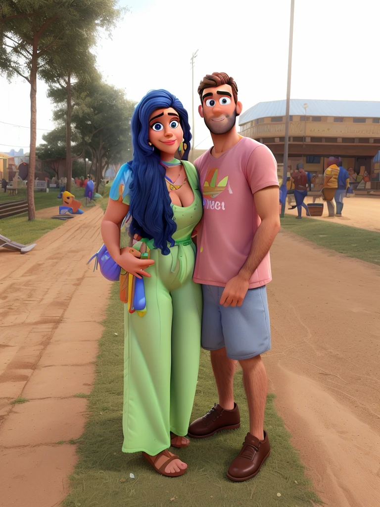 obra-prima, melhor qualidade, homem de barba e mulher no modelo da disney pixar