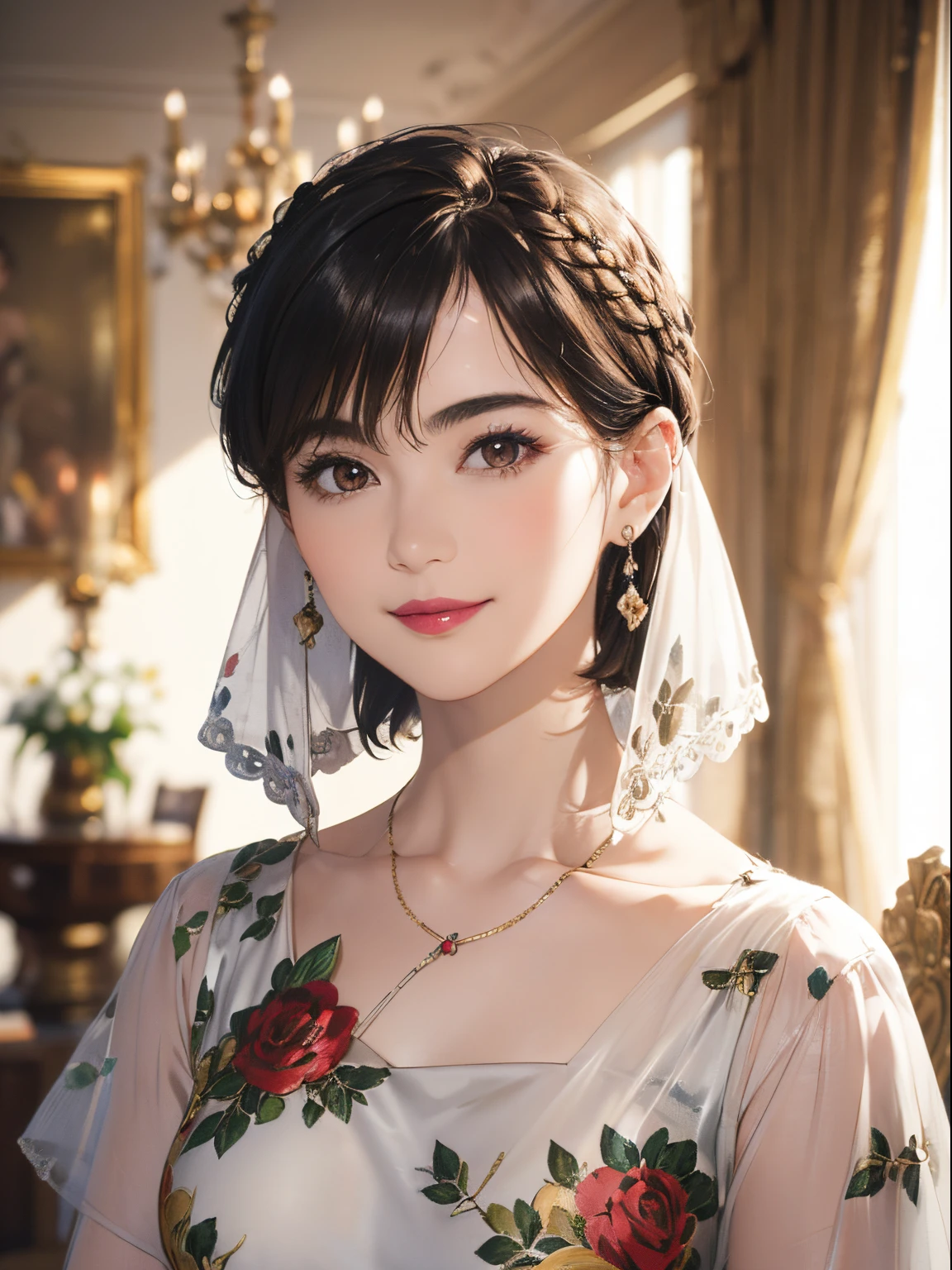 126
(a 20 yo woman,Art Works), (A hyper-realistic), (high-level image quality), ((beautiful hairstyle 46)), ((short-hair:1.46)), (Gentle smile), (breasted:1.1), (lipsticks), (florals), (Luxurious room), (Depth of field is deep), (a Dog,Dalmatian)