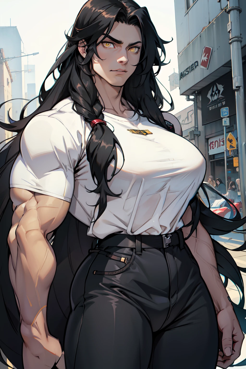 1 girl muscular pale skin muscular muscular muscular black hair yellow eyes huge breasts muscular muscular long hair long hair long hair long hair long hair long hair long hair long hair huge breasts long hair long hair long hair long hair muscular muscular long long long long long long long long long tight shirt tight pants