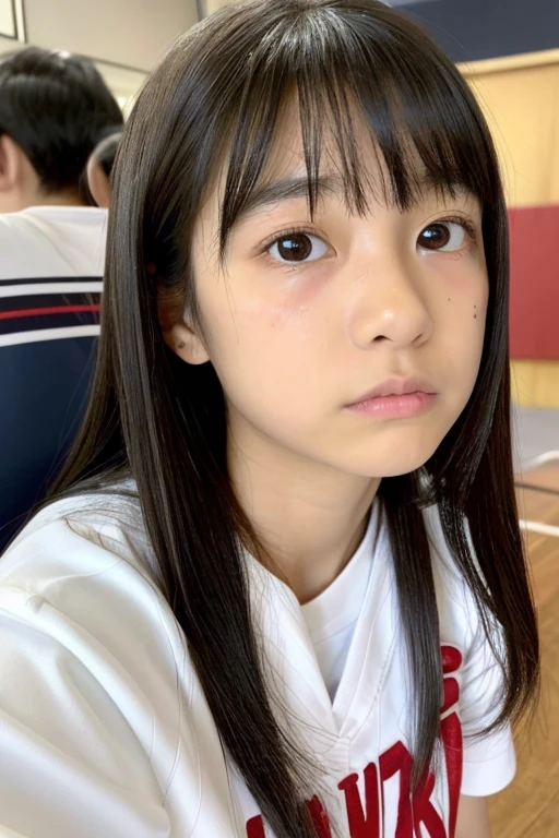 An ultra-high picture quality、Perfect Photo、12-year-old beautiful girl、Japan beautiful girl、Junior high school girls、light skinned、slender、Black Haired Beautiful Girl、cute little、Beautuful Women、(tiny chest)、((Nokezoru))、With bangs、((rampage))、((It hurts a lot))、(hate)、(Painful)、(resist)、(half-opened mouth)、(Resist fiercely)、sports hair、Straight hair、glares、semi long hair、(Teary-eyed)、Bedrooms、((a man grabs his chin))、