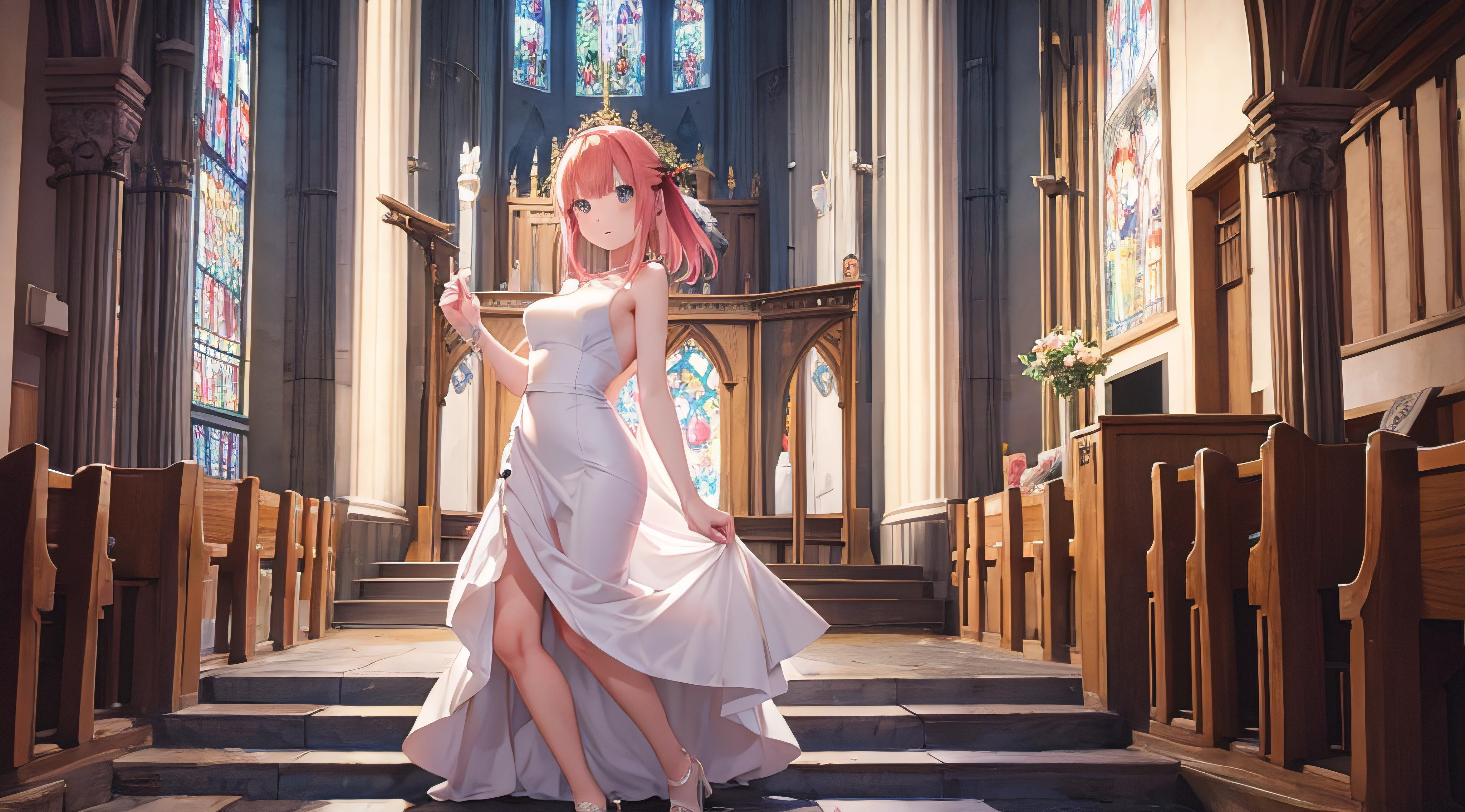 Nino Nakano,Pose sexy,vestido de boda,iglesia