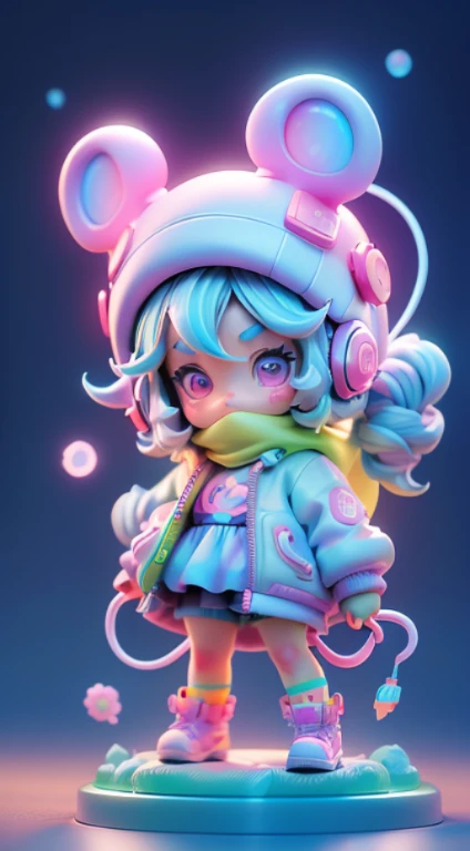 Blind box style， tchibi，A huge cute colourful mouse with a *********** standing in front of it, digital art, fantasy style, fabulous, cool, dreamy rainbow core, animated energy, rich detail, light leaks, psychedelic illustration, god rays, rainbow core