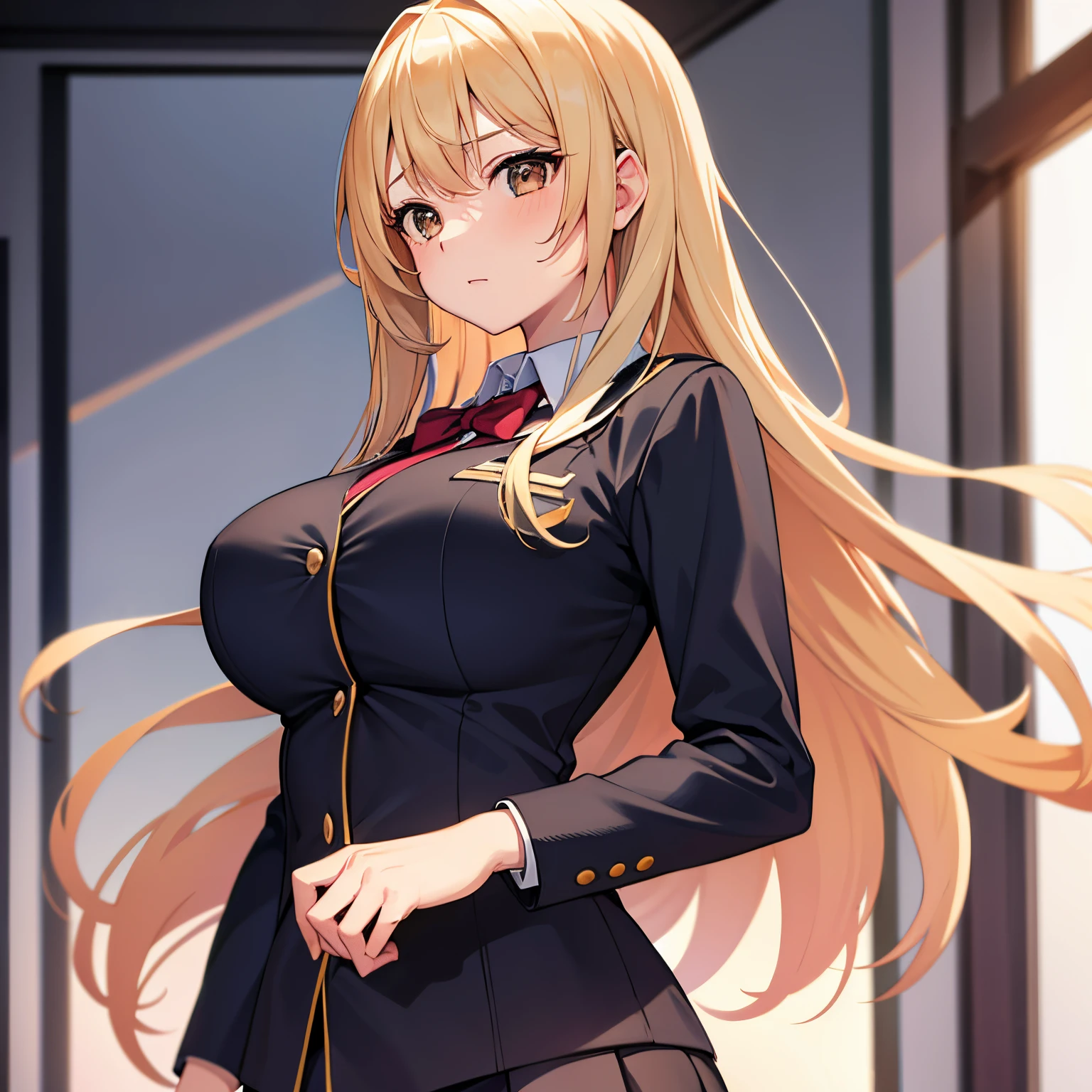 Anime girl with long blonde hair and a black jacket - SeaArt AI