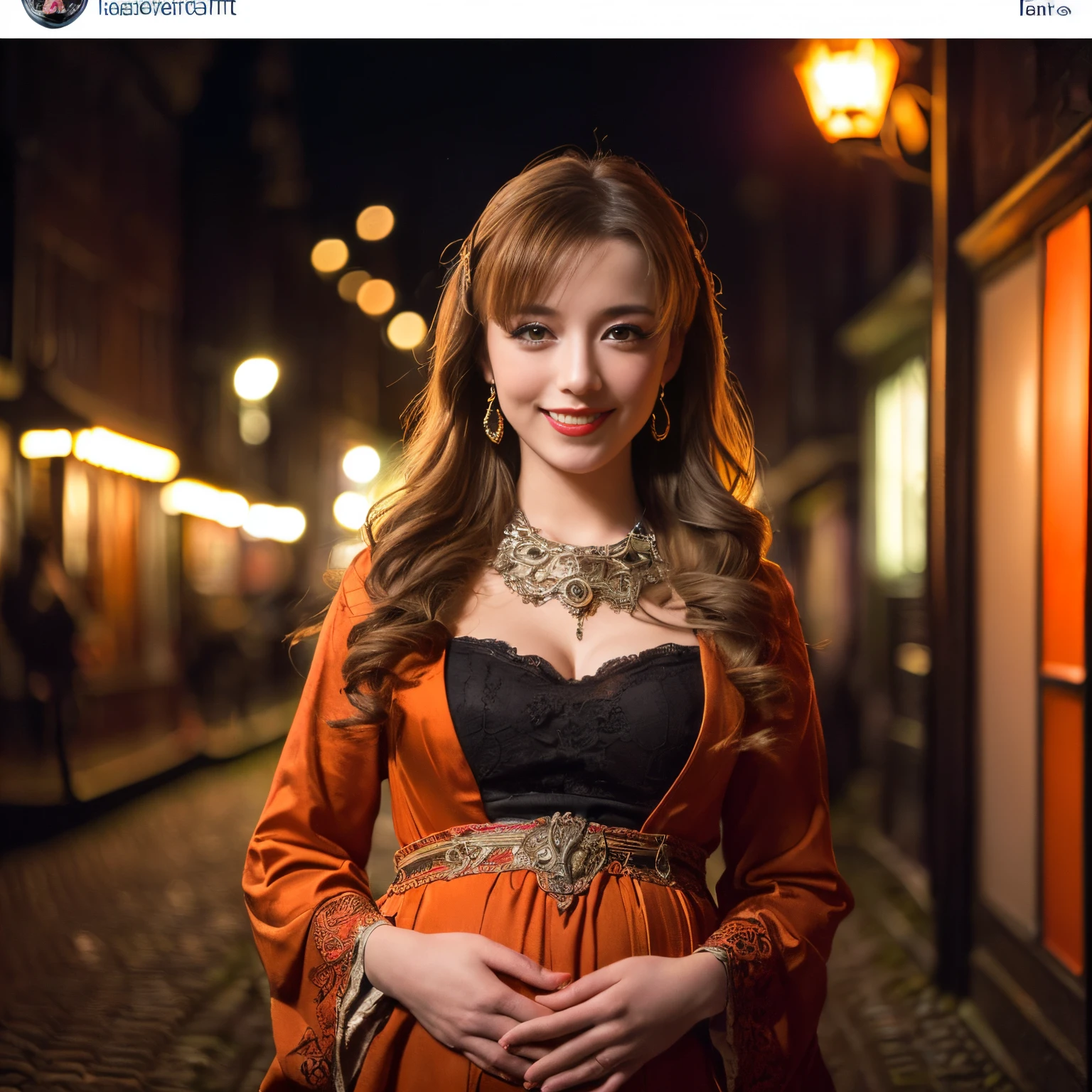 ((top-quality、masutepiece、8K、Top image quality、Highly complex and detailed depictions))、(Dutch beauty photo:1.3)、Luxury red-light district of medieval Holland、the most luxurious prostitute costumes、Pregnancy、((The most beautiful medieval Dutch courtesan costumes、The most luxurious medieval Dutch courtesan costumes、The most extravagant and lewd red-light district、An unimaginably huge entertainment district、A very luxurious and obscene red-light district in medieval Holland、Huge red light district at midnight in medieval Holland、Very complex decoration)、(View me、Bewitching smile、long eyelashes、Perfect makeup、lipsticks、A slight smil)、(perfect anatomia:1.2)、(Depth of field is deep:1.5)、(Detailed and intricate red light district background:1.3)、(Vivid background of a obscene medieval Dutch red-light district:1.3)、spectacular movie lighting、(romantic mood night:1.1)、(Perfectly recreates the atmosphere of a medieval Dutch red-light district:1.3)、(obscene entertainment district:1.1)、(Obscene mood 1.1)