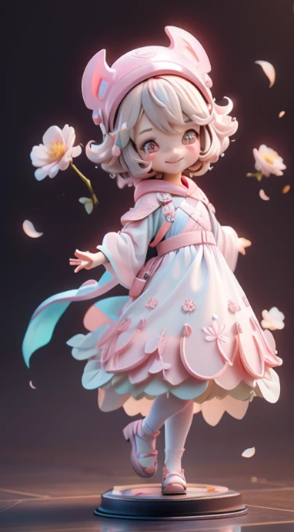 Blind box style, tchibi,watercolor Ink Painting style of A super cute girl, smiling expression, big shining eyes, wearing a pink furry hanfu dress, brown hair, roses, fireworks, white background, watercolor painting, trending on artstation, HD, 16K, pixar style, ghibli style,high detail, rendered in octane, super wide angle, beautiful lighting