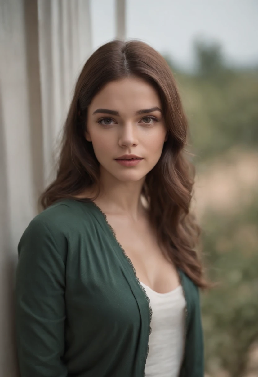 profesional, (Foto 4k:1.1) por (Jeremy Lipking:0.3), (Dittmann Anna:0.3), (Marca ariana:0.3), (foco nítido:1.3), High detail, Vistiendo (Camisa ajustada:1.2), Hermosa cara detallada, Ojos color avellana, cabello largo y rubio, (Mujer joven atractiva:1.3), (seductor:1.1), (ruboroso:1.1), Forma del cuerpo con curvas, small and round breasts, caderas anchas