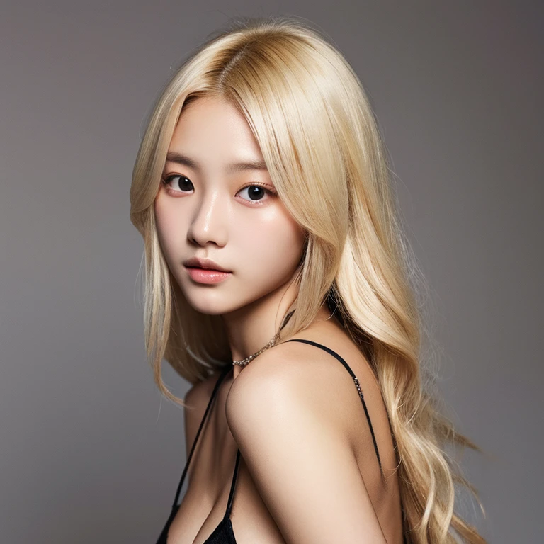 21 year old Korean model. Blonde hair, no makeup.