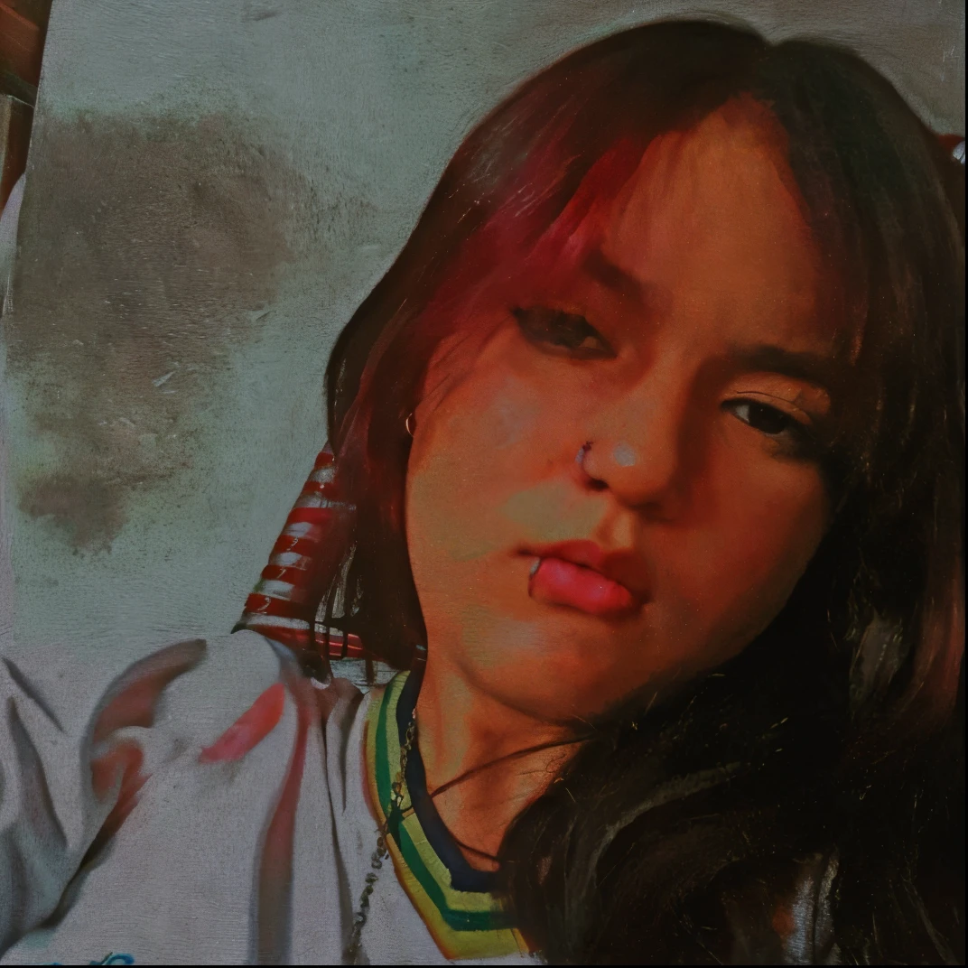 there is a woman with red hair and a white shirt, fechar Potrait, Retrato de Jossi de Blackpink, Retrato Lofi, realismo artstyle, fotografia de baixa qualidade, Potrait, ((Saturado)), 🤤 retrato da , retrato fechado, retrato colorido, foto colorida, arte digital. @mariomaniacdude, granulado de baixa qualidade