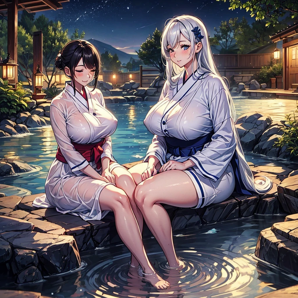 the night,The heat of natural hot springs fills the air,One is plump、Beautiful woman sitting in hot spring,Enjoy the comfort brought by hot springs。Her body is surrounded by warm water,The yukata is hung loosely around the body,Half a shoulder exposed。Her skin is reflected by the steam of the hot spring,appear more attractive。
Women’s breasts look plumper in the water,White skin and hot spring water complement each other,appear more attractive。Her face is flushed,Close your eyes slightly,It's as if you're enjoying this wonderful time。Long eyelashes flutter gently,Gives people a sense of calm and vitality。
The rocks and vegetation beside the hot spring are illuminated by the lights at night,Presenting a mysterious and romantic atmosphere。The women in the water seem to blend into the scenery,It makes up a beautiful picture。The steaming hot spring water flows slowly,With female laughter,Bringing endless warmth and beauty to this night。
On this peaceful night,The female figure complements the hot spring scenery,Let people be intoxicated in this poetic and picturesque realm。With the gentle ripples of hot spring water,This moment seems to be frozen forever,become an unforgettable sight。