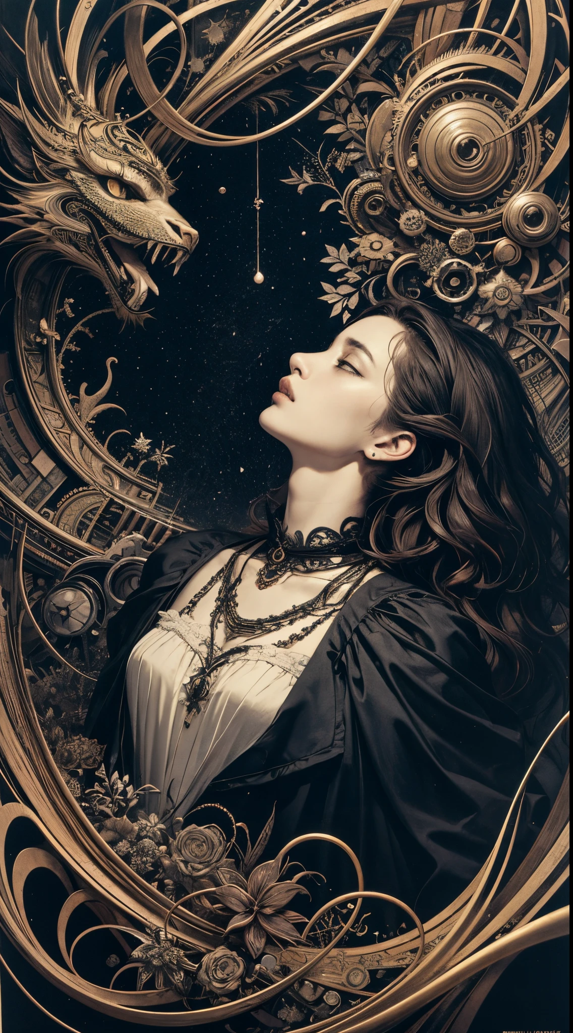 official art, unity 8k wallpaper, ultra detailed, beautiful and aesthetic, masterpiece, best quality, (zentangle, mandala, tangle, entangle), (fractal art:1.3) , 1girl, extremely detailed, dynamic angle, cowboyshot, the most beautiful form of chaos, elegant, a brutalist designed, vivid colours, romanticism, by james jean, roby dwi antono, ross tran, francis bacon, michal mraz, adrian ghenie, petra cortright, gerhard richter, takato yamamoto, ashley wood, atmospheric, ??????? of musical notes, streaming musical notes visible