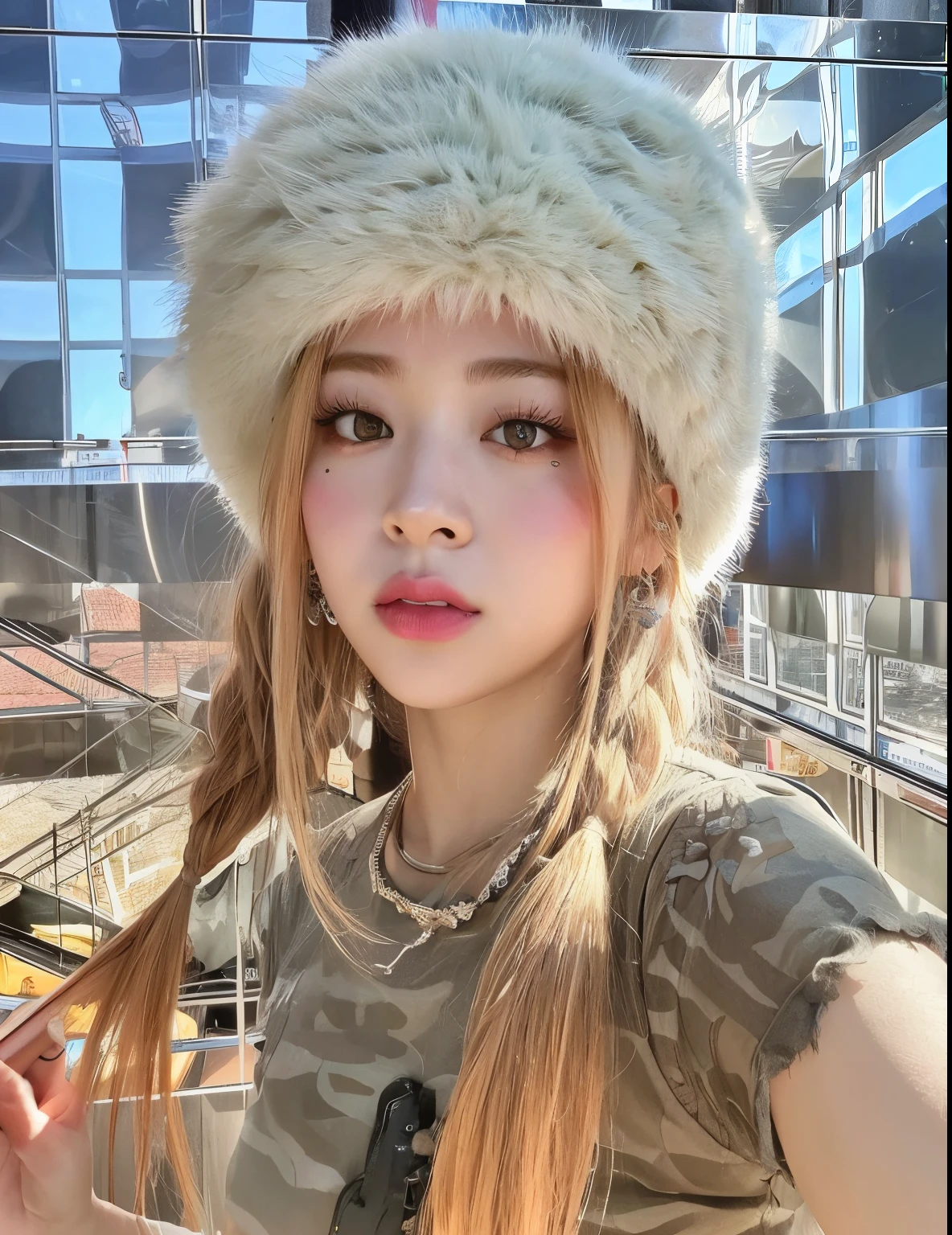 Araffe girl with long hair wearing a furry hat and holding a cell phone., Parque Roseanne de Blackpink, Lalisa Manobal, Jossi de Blackpink, Lalisa Manoban de Blackpink, Retrato de Jossi de Blackpink, Sun Yunjoo, Jinyoung Shin, Hermosa Delphine, Wan adorable cara coreana, ulzzang, Sakimichan