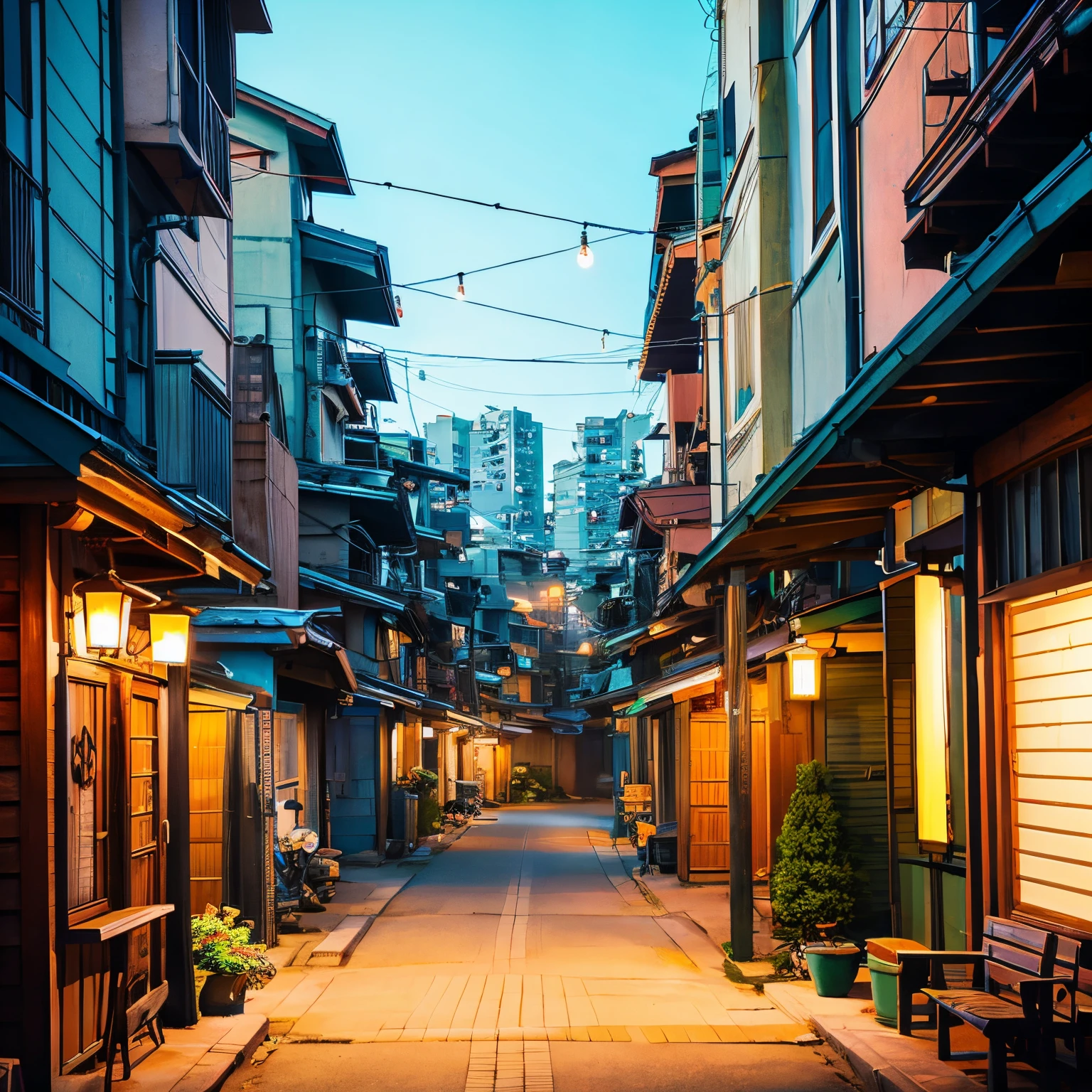 Detailed depiction、Anime-style、Residential area、morning、daytime、natta、deep in the night