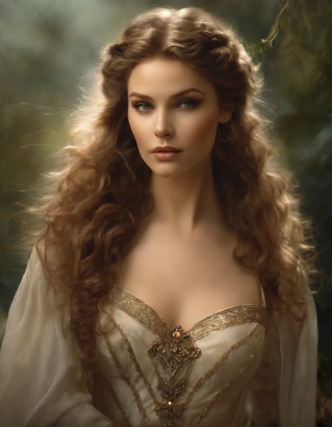 BY luis royo and mucha a beautiful and gorgerous YOUNG COUNTESS, 1700 CE, XVIII CENTURY background, romantic, masterpiece, desperate eyes, muted colors, pastels, beautiful and gorgerous round face ultra-highly detailed and cinematic 32k deviantart contest winning masterpiece, an enchantingly luminescent, dreamy, his beautiful expressive eyes and long wavy hair enhancing his natural beauty and sensuality, this professional concept art Greg Rutkowski and andrei shishkin and artgerm and emile vernon, porcelain white skin, dawn, romantic, mystical, dynamic lighting, digital painting, highly detailed, mist-shrouded forest background, masterpiece, best quality, dreamy colors, intense colors, rich color, feminine tone, amazing high resolution, 8k, in the style of shiny rhinestone crystals