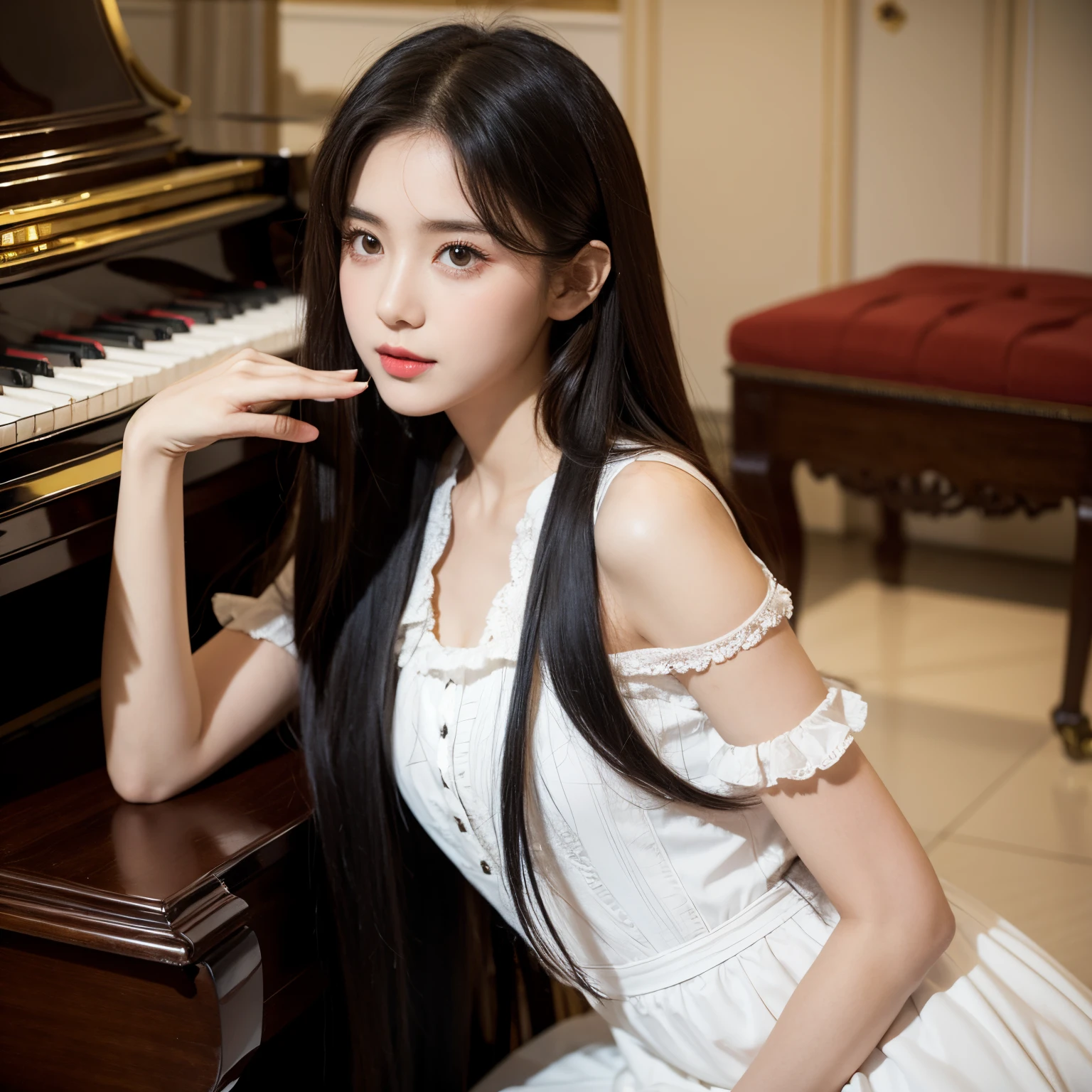 Lolita piano playing girl with long hair