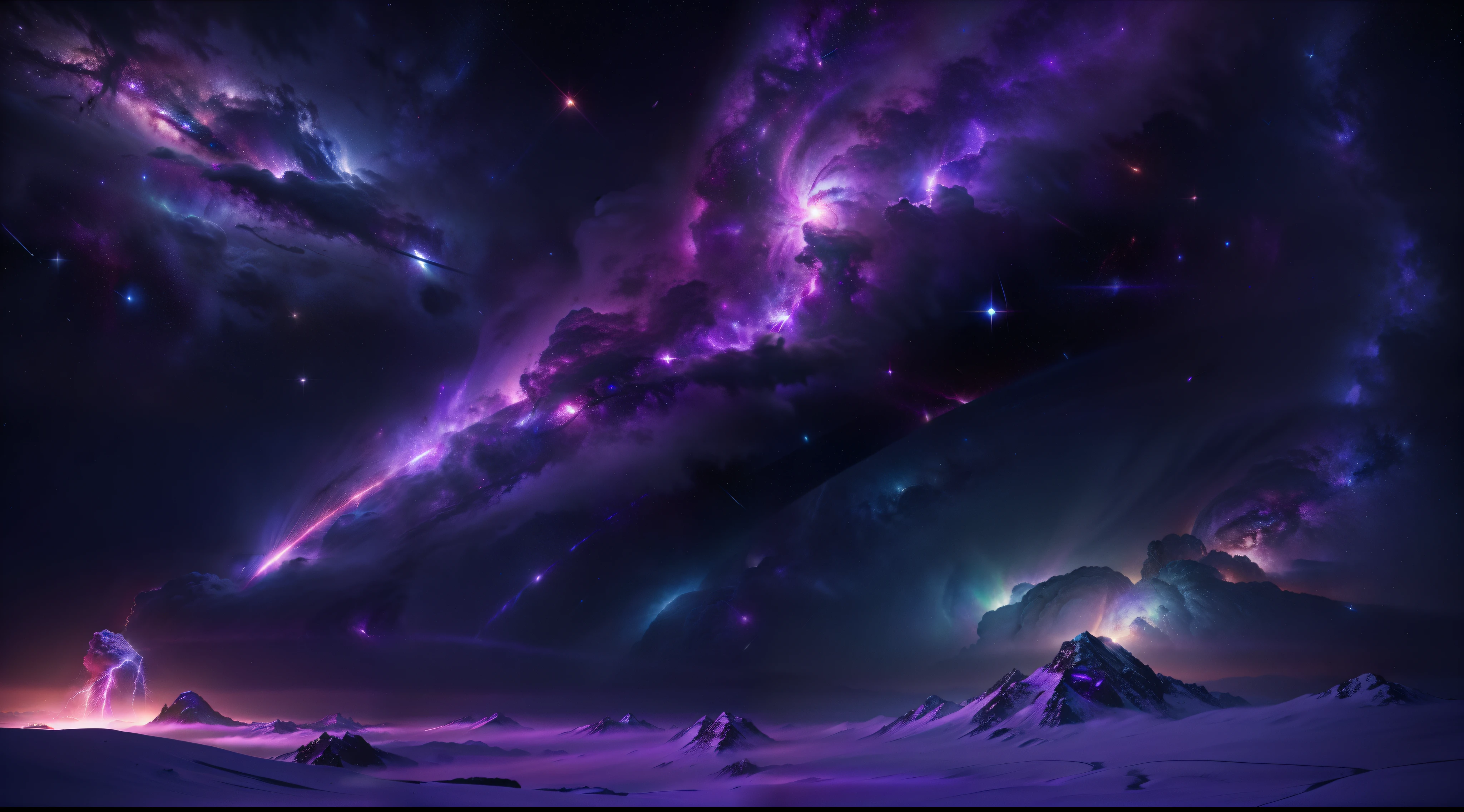 purple epic cosmic storm, nebula background, (hyper realisitc), (tmasterpiece), Interstellar, galaxias, 8k--height 768,  stunning screensaver