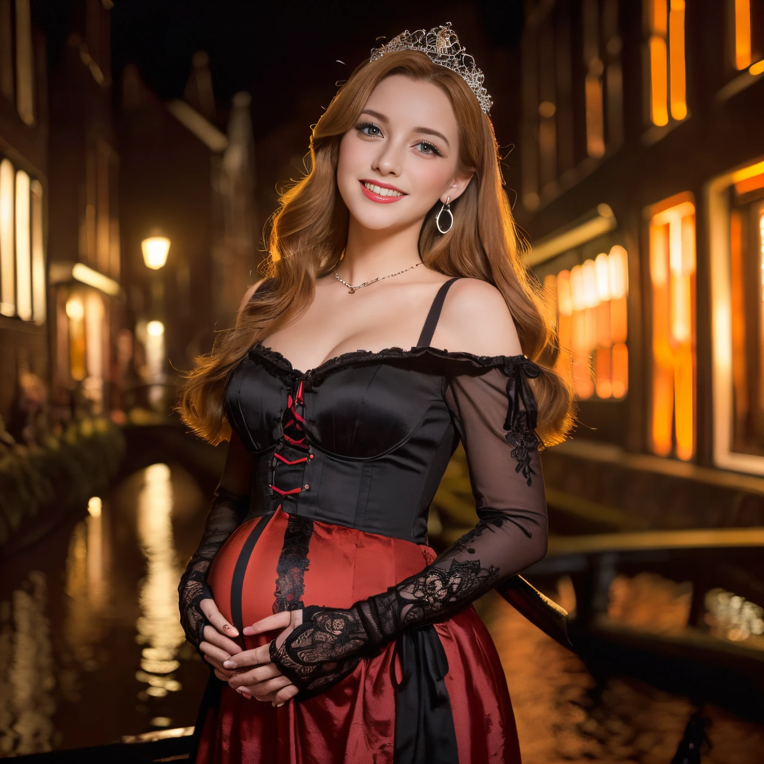 ((top-quality、masutepiece、8K、Top image quality、Highly complex and detailed depictions))、(Dutch beauty photo:1.3)、Luxury red-light district of medieval Holland、the most luxurious prostitute costumes、Pregnancy、((The most beautiful medieval Dutch courtesan costumes、The most luxurious medieval Dutch courtesan costumes、The most extravagant and lewd red-light district、An unimaginably huge entertainment district、A very luxurious and obscene red-light district in medieval Holland、Huge red light district at midnight in medieval Holland、Very complex decoration)、(View me、Bewitching smile、long eyelashes、Perfect makeup、lipsticks、A slight smil)、(perfect anatomia:1.2)、(Depth of field is deep:1.5)、(Detailed and intricate red light district background:1.3)、(Vivid background of a obscene medieval Dutch red-light district:1.3)、spectacular movie lighting、(romantic mood night:1.1)、(Perfectly recreates the atmosphere of a medieval Dutch red-light district:1.3)、(obscene entertainment district:1.1)、(Obscene mood 1.1)