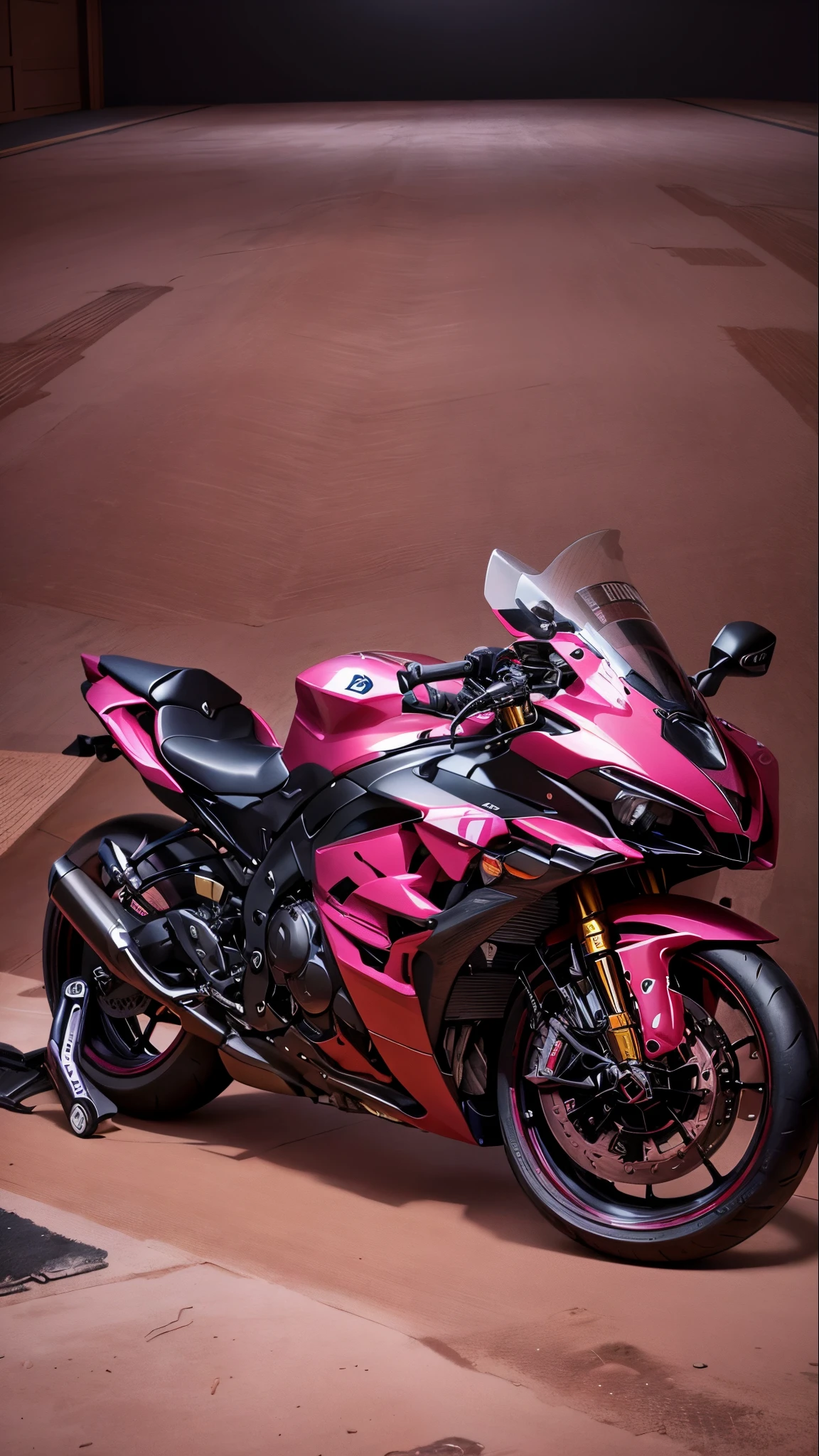 motorcycle parked in a room with a pink rug on the floor, r6, front profile, front side full, side front view, front profile!!!!, f 3 2, f32, taken with sony a7r camera, full front view, yoshimura exhaust, front shot, front perspective, front profile shot, front side view, front side