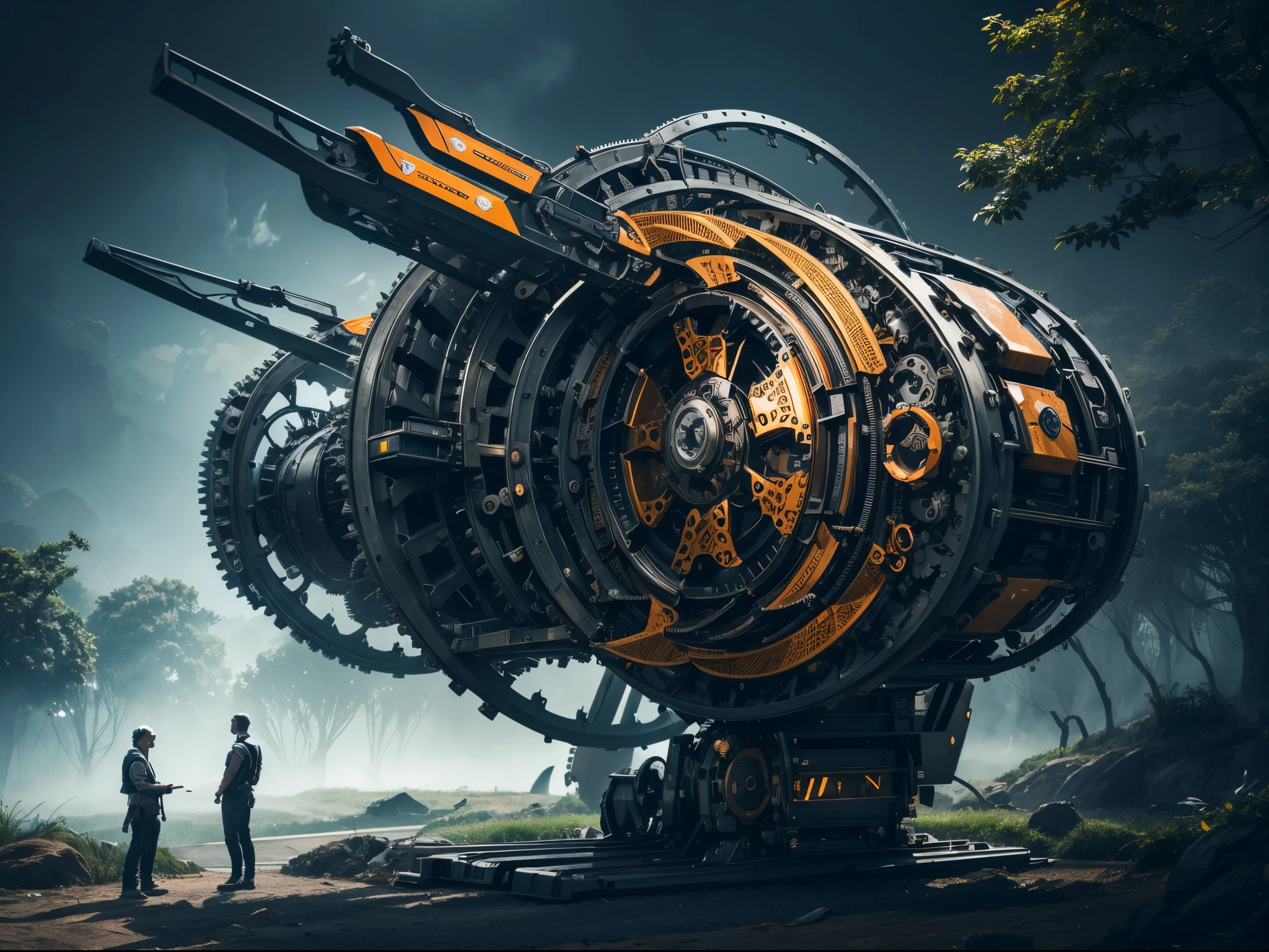 Merge the intricacies of machinery with the elegance of nature. Visualize a world where mechanical components seamlessly integrate with organic forms. Showcase the harmony between man-made and natural elements in a visually stunning and cohesive environment.