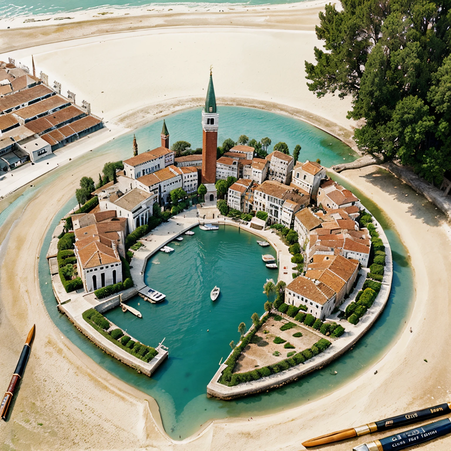 Create landascape of pellestrina island in venice lagoon in style watercolor