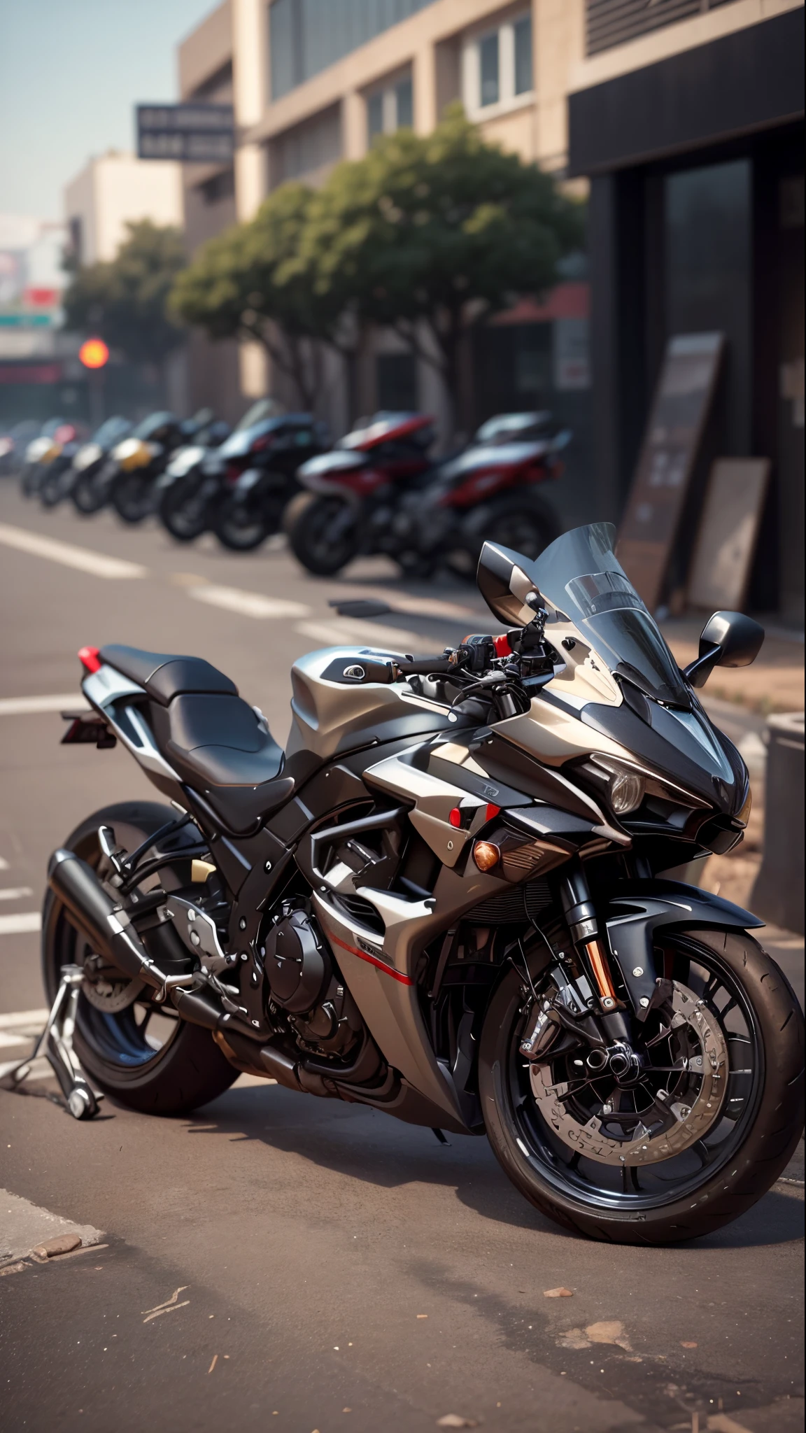 (hiperrealisme:1.1),(detail:1.2)8k, realistic , detail , 8k, ultra realistic,Motorcycle parking, check background,bokeh