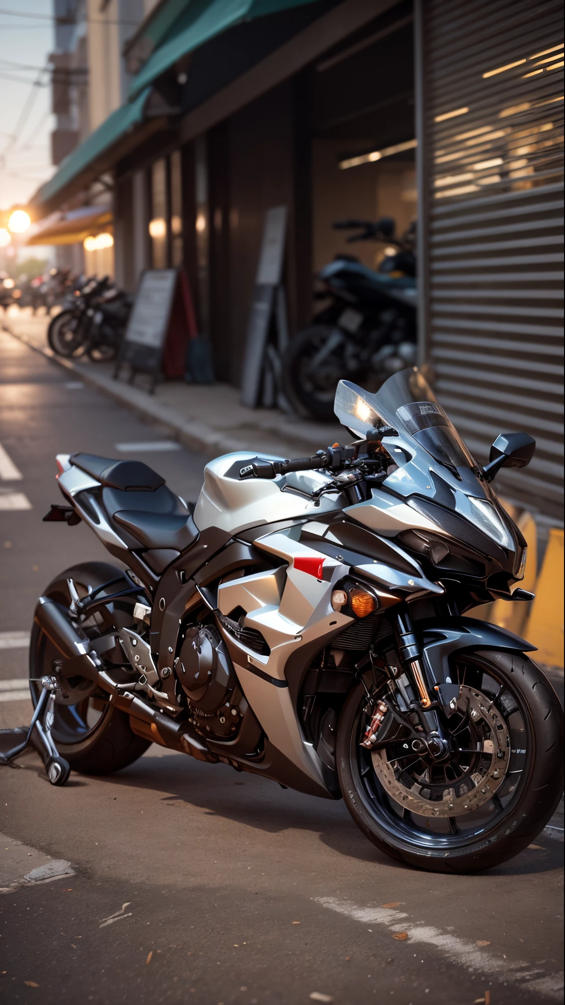 (hiperrealisme:1.1),(detail:1.2)8k, realistic , detail , 8k, ultra realistic,Motorcycle parking, check background,bokeh