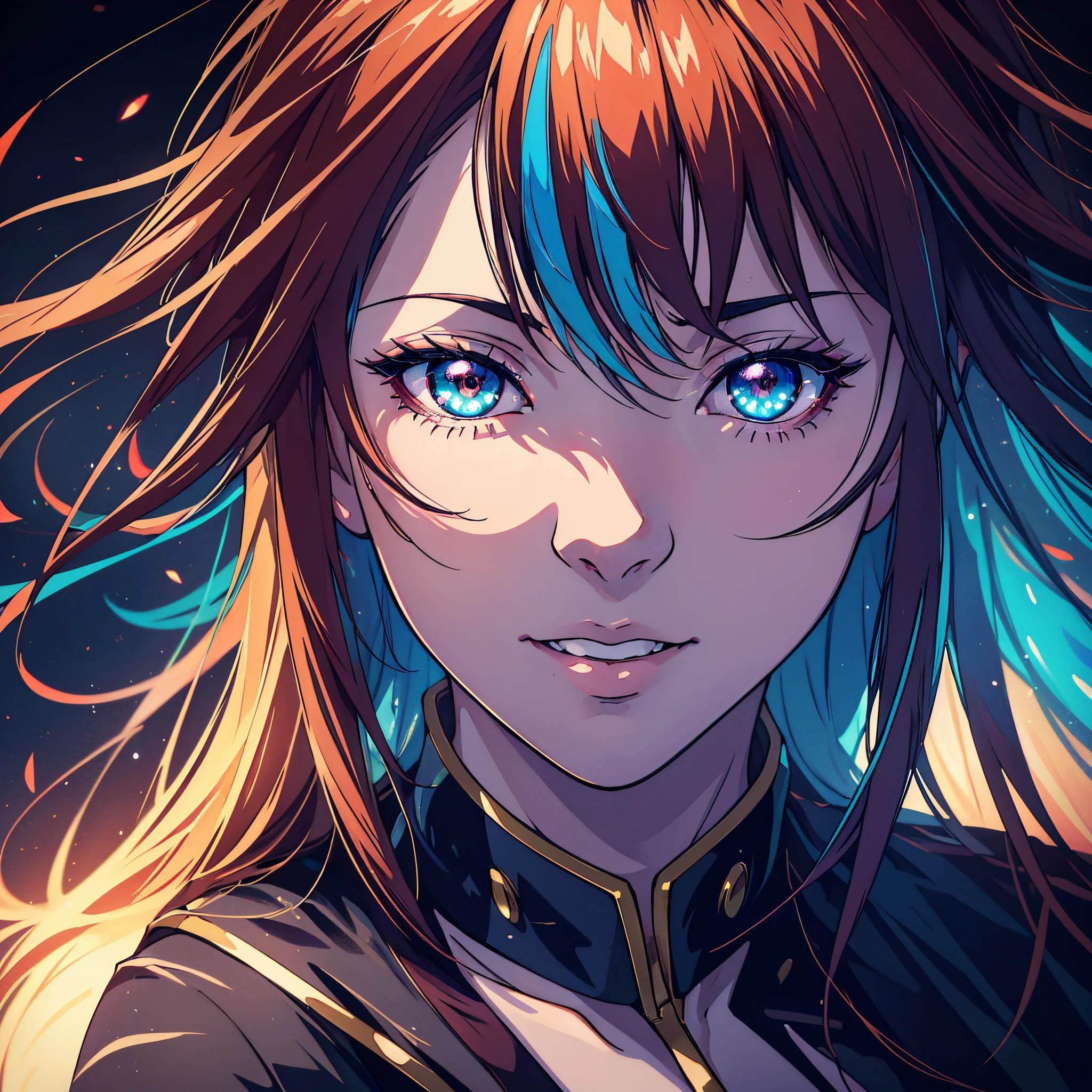 (best quality,4k,8k,highres,masterpiece:1.2),ultra-detailed,(realistic,photorealistic,photo-realistic:1.37),anime style girl,manic with a sadistic smile,vibrant colors,sharp focus,detailed eyes and lips,dark background,studio lighting,anime-style clothing,lively expression,playful pose,dramatic lighting effects,glowing eyes,dynamic composition,anime ambiance,striking hair color,intense gaze。