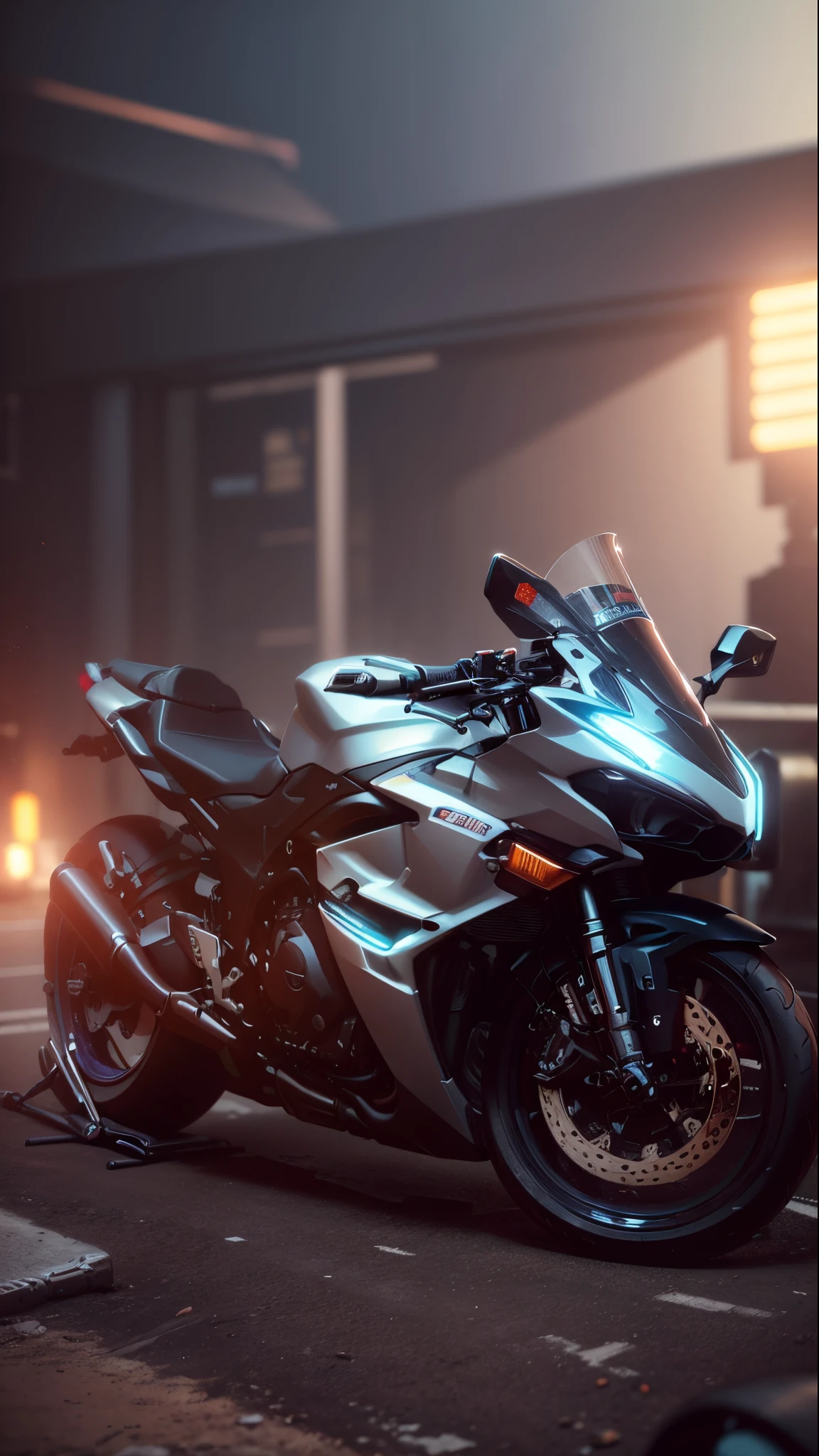 (hiperrealisme:1.1),(detail:1.2)8k, cyberpunk, realistic , detail , 8k, ultra realistic,Motorcycle parking, check background,bokeh