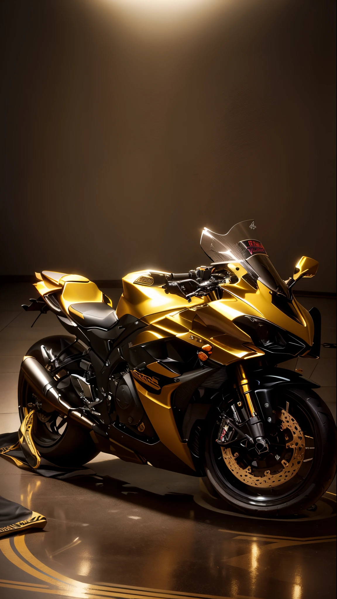 motorcycle parked in a room with a gold  rug on the floor, r6, front profile, front side full, side front view, front profile!!!!, f 3 2, f32, taken with sony a7r camera, full front view, yoshimura exhaust, front shot, front perspective, front profile shot, front side view, front side