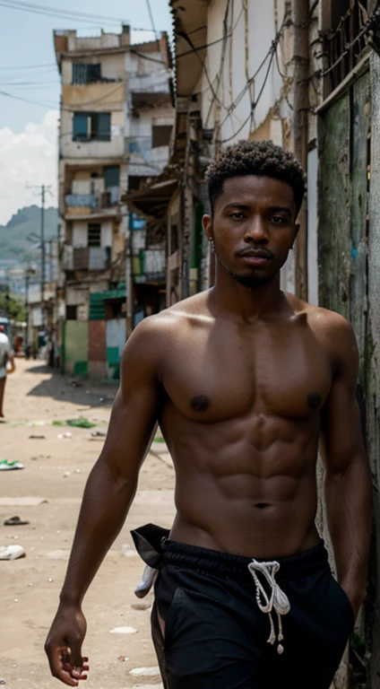 Um garoto negro soltando pipa em das favelas do rio de janeiro  ultra realista