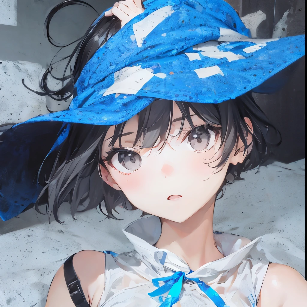 【Highest Quality, masutepiece】 [girl, Manteau, expressioness, brown eyes, front facing, Black hair, Slender beauty,straight haired, Bery short hair ,Upper body] (Gray white background:1.5), Surprised,