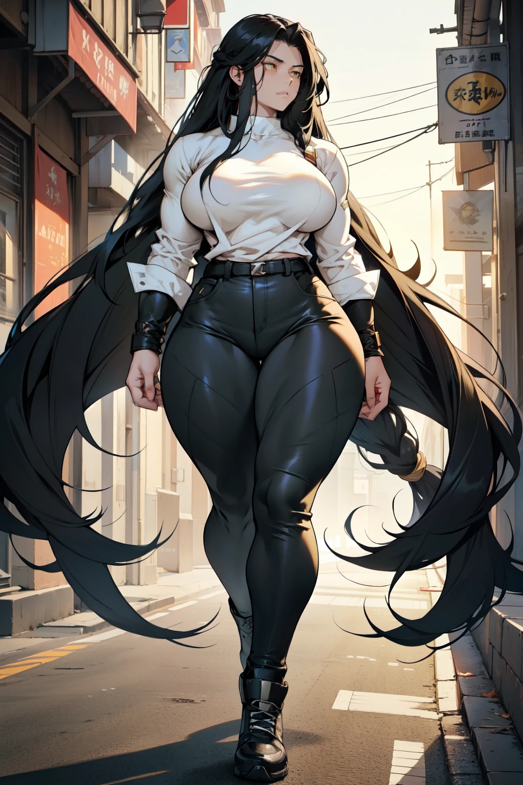 1 girl muscular pale skin muscular muscular muscular black hair yellow eyes huge breasts muscular muscular long hair long hair long hair long hair long hair long hair long hair long hair huge breasts long hair long hair long hair long hair muscular muscular long long long long long long long long long tight shirt tight pants full body solo solo solo solo