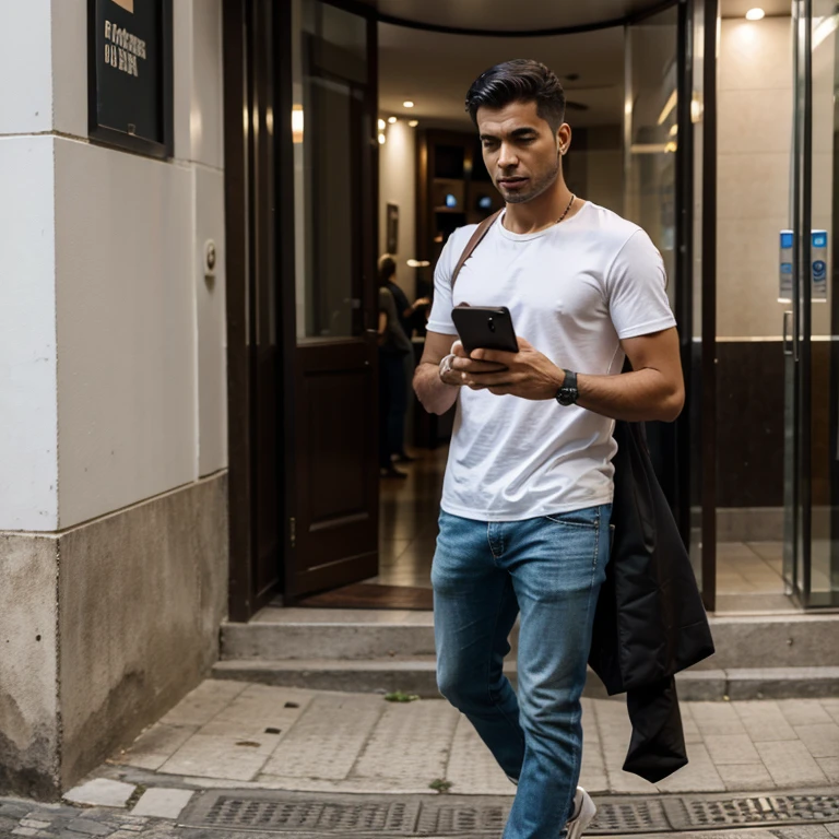 Homem com celular na rua