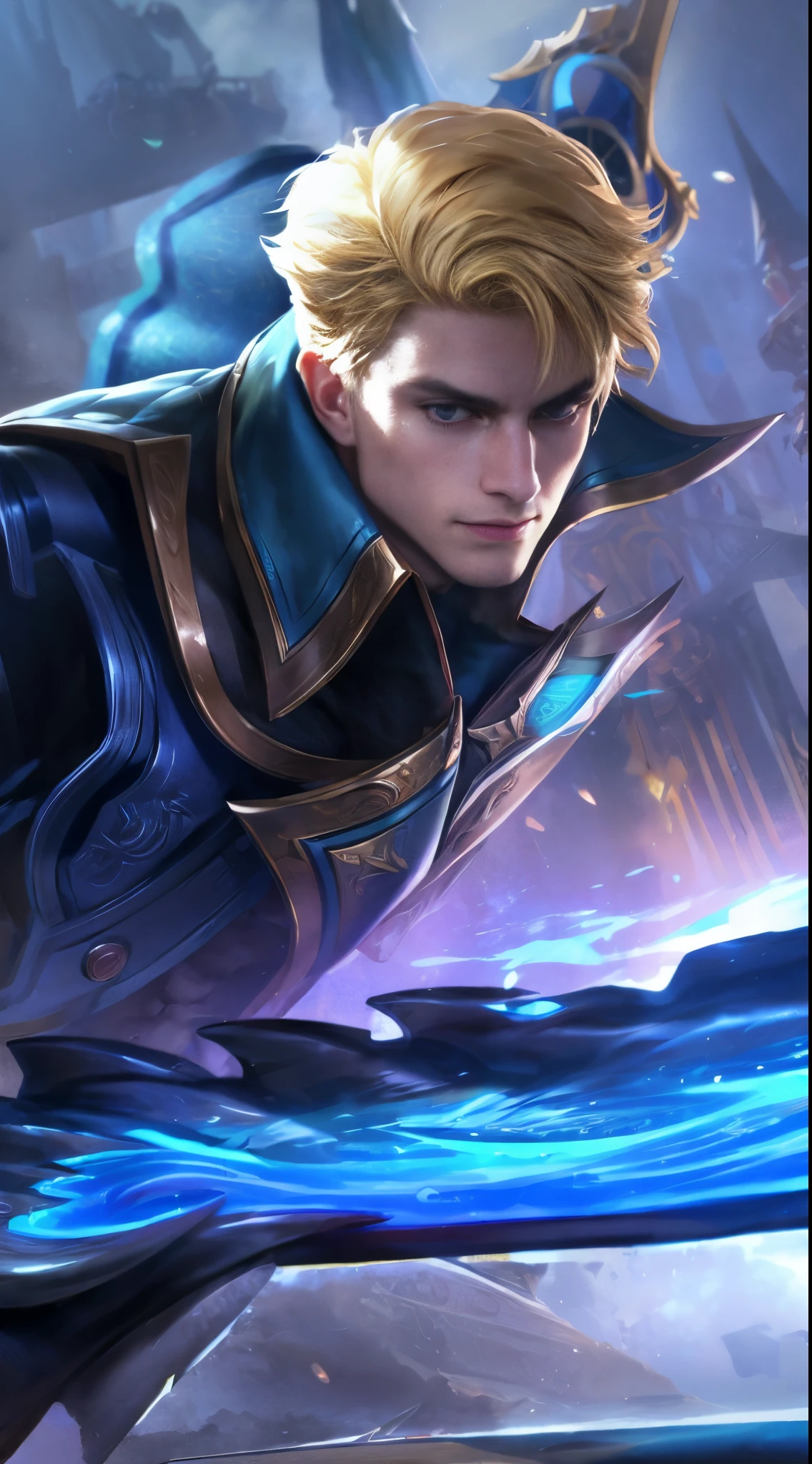 (Intricate Details, Masterpiece, Best Quality, High Resolution, 8k), (1man), (male:1.2), finely detailed eyes and face, toned body, masculine appeal, commanding presence, bulging biceps and triceps, well-developed quadriceps and hamstrings, light skin,  portrait, solo, half shot, looking down, detailed background, detailed face,finely detailed background, Depth of Field, VFX
