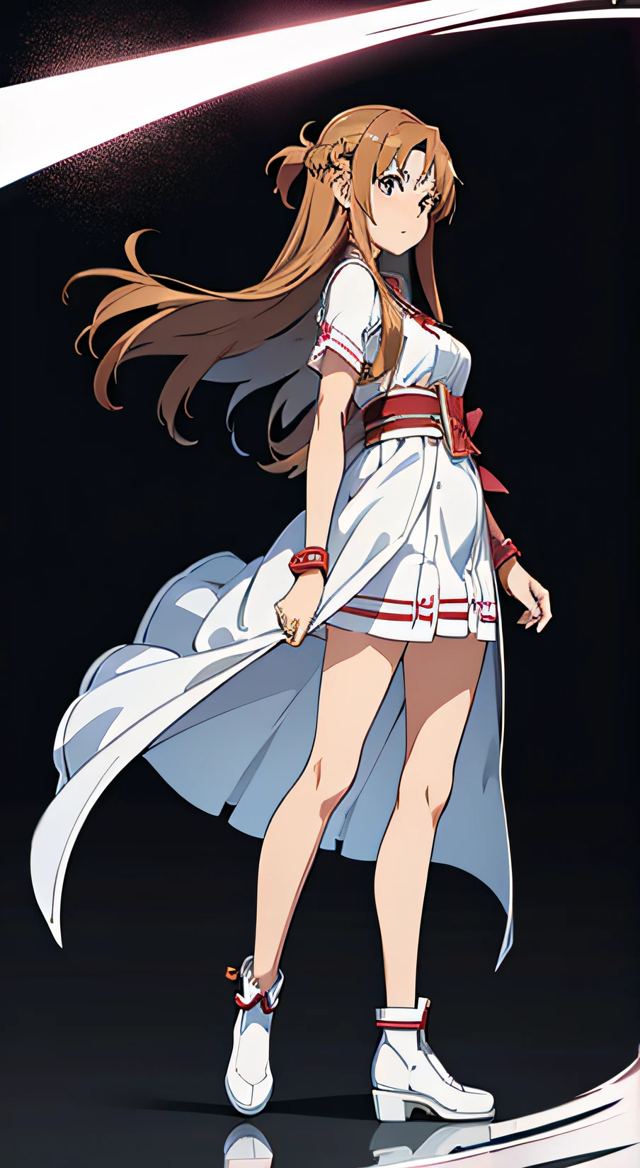 Masterpiece, best quality, high resolution, 4K, Asuna Yuuki \(Sword Art Online\), White dress, side view, looking at viewer, goddess, full body shown, standing, blank background, PNG